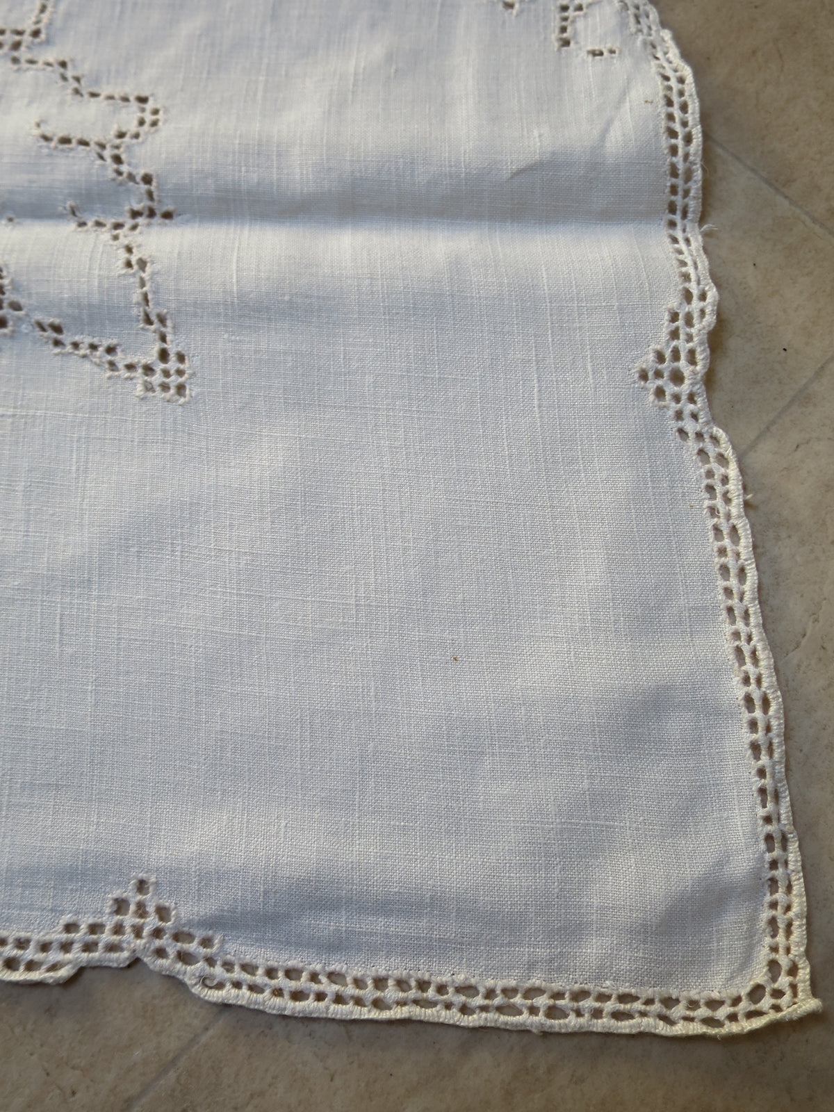 Antique Linen Tablecloth- Pulled Thread Hand Embroidery, circa 1910