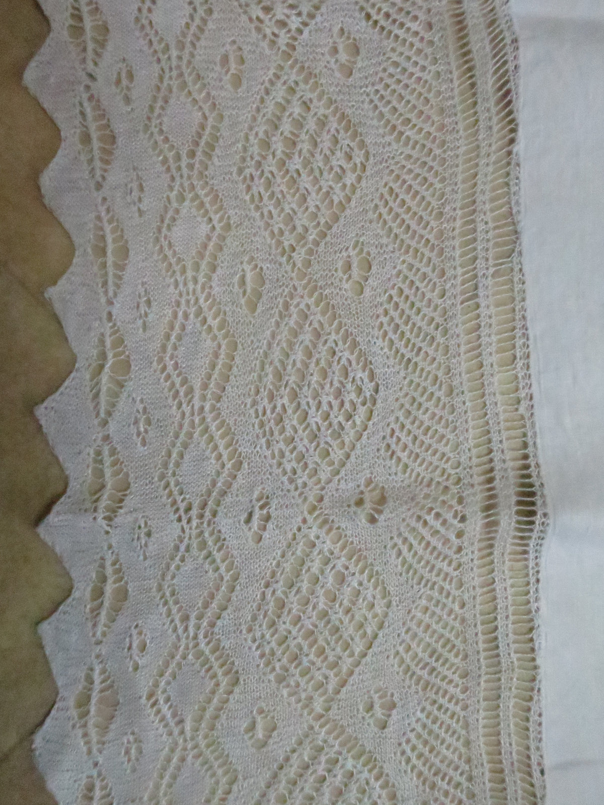 Antique Linen Tablecloth with Hand-Knitted Lace Border, circa 1915