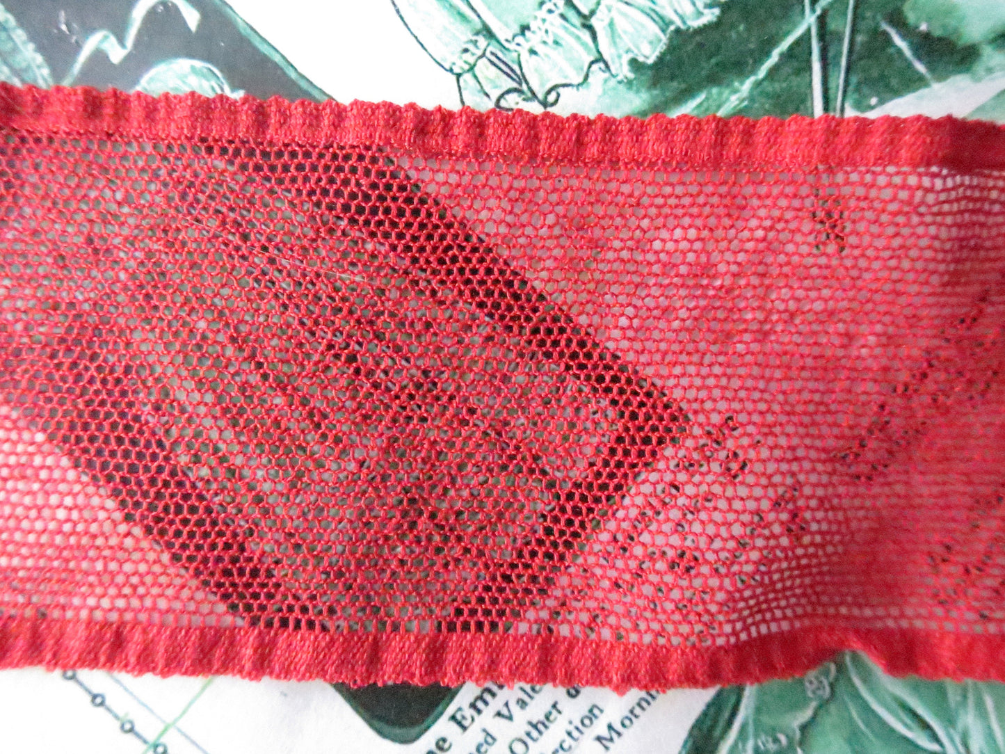 Red English Nottingham Lace- Plain Net Insertion- 5.5 cm