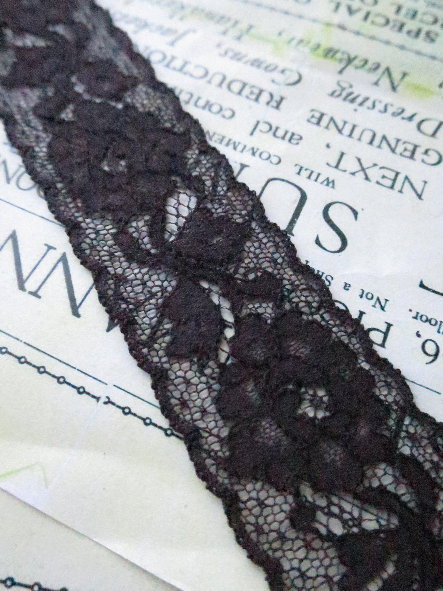Black English Nottingham Lace- Alencon Flowers- Galloon- 3.5 cm