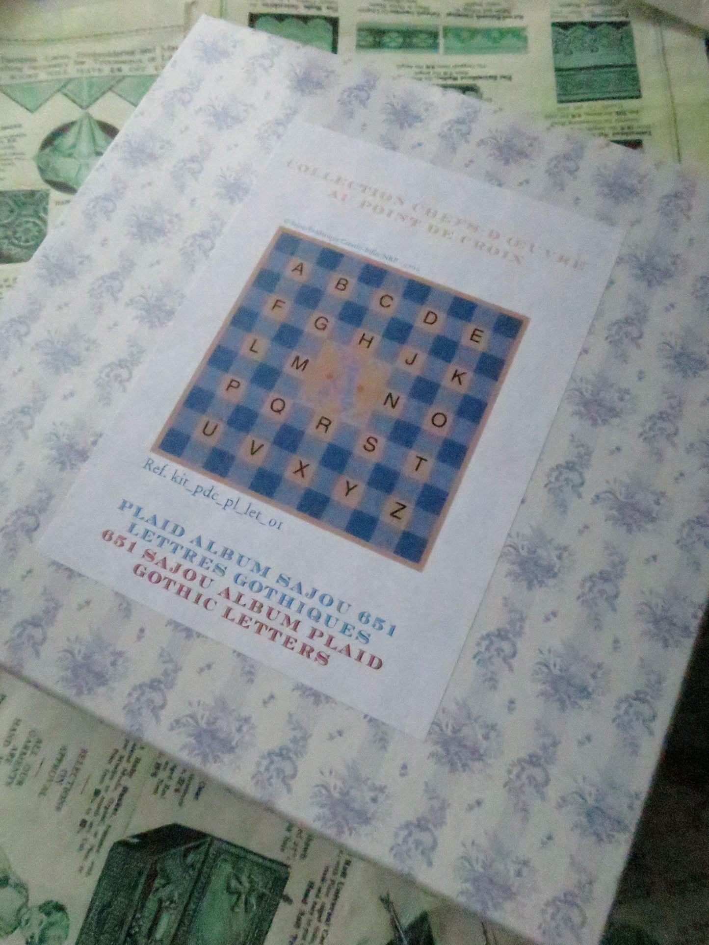 Sajou Gift Box Cross Stitch Boxed Kit- Plaid Linen Throw- Floral Letters- 652 Sajou Album