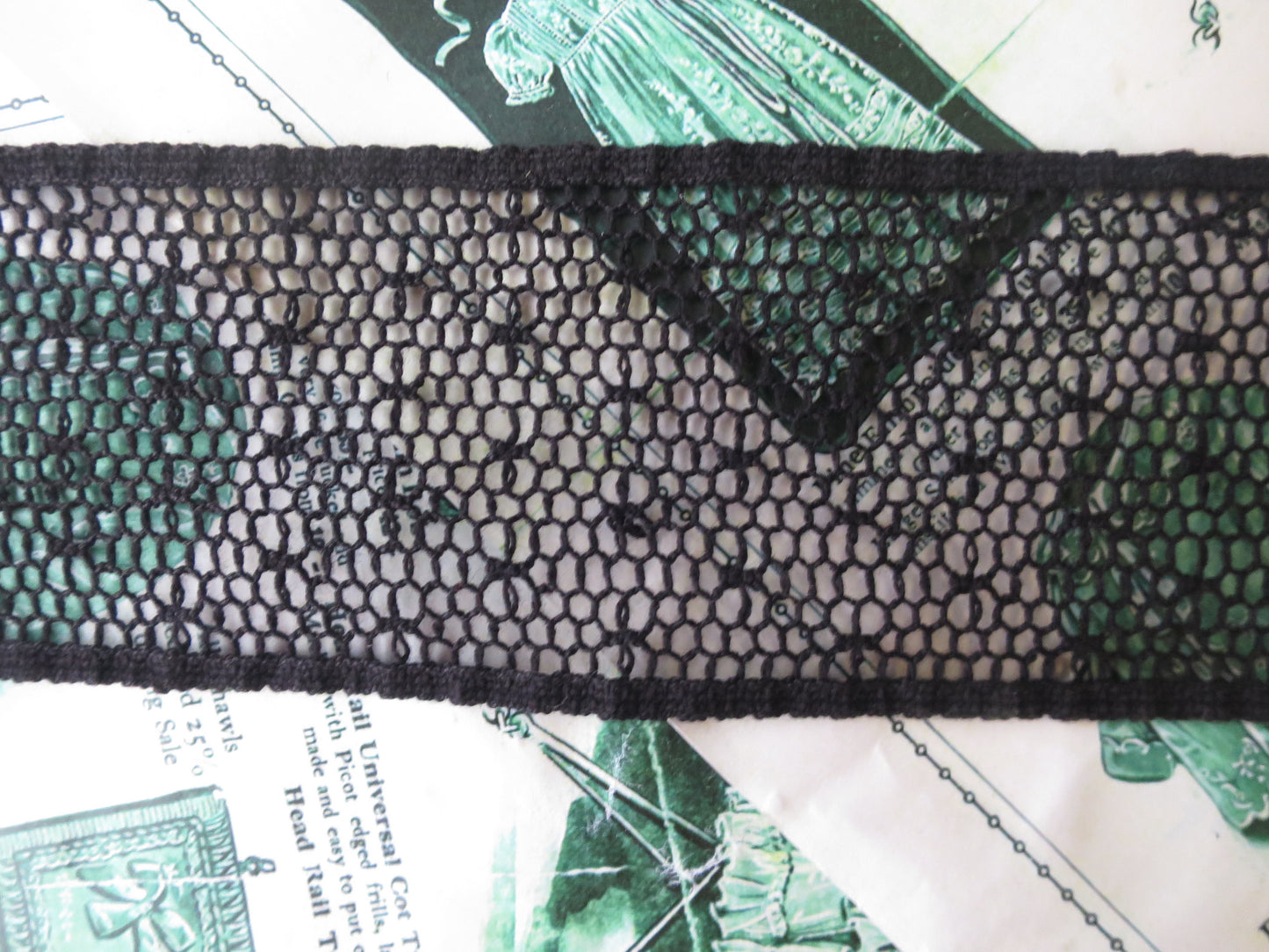 Black English Nottingham Cluny Lace- Polka Dot Net- Insertion- 6cm