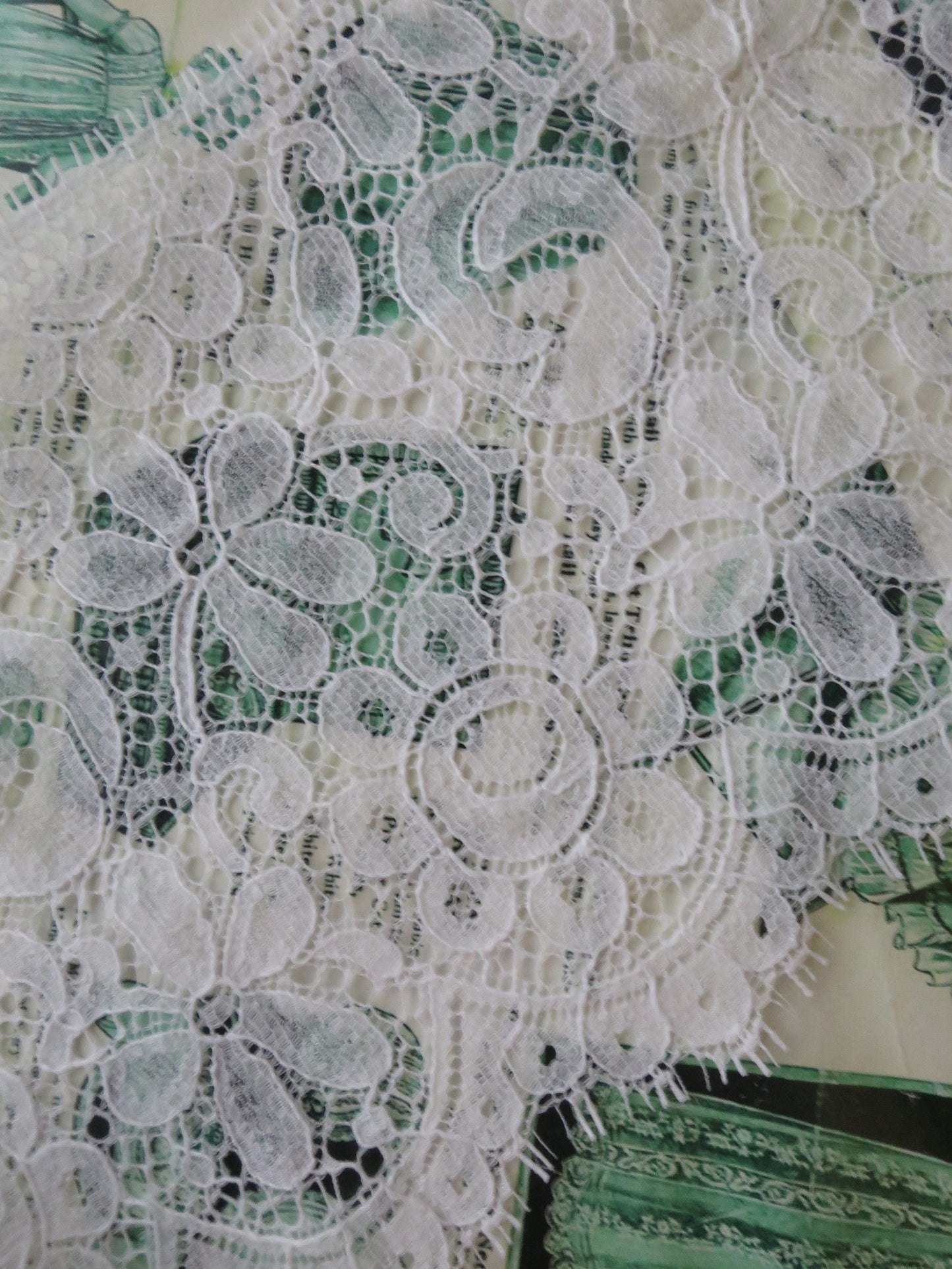 White English Nottingham Lace- Flemish Flowers- 15 cm