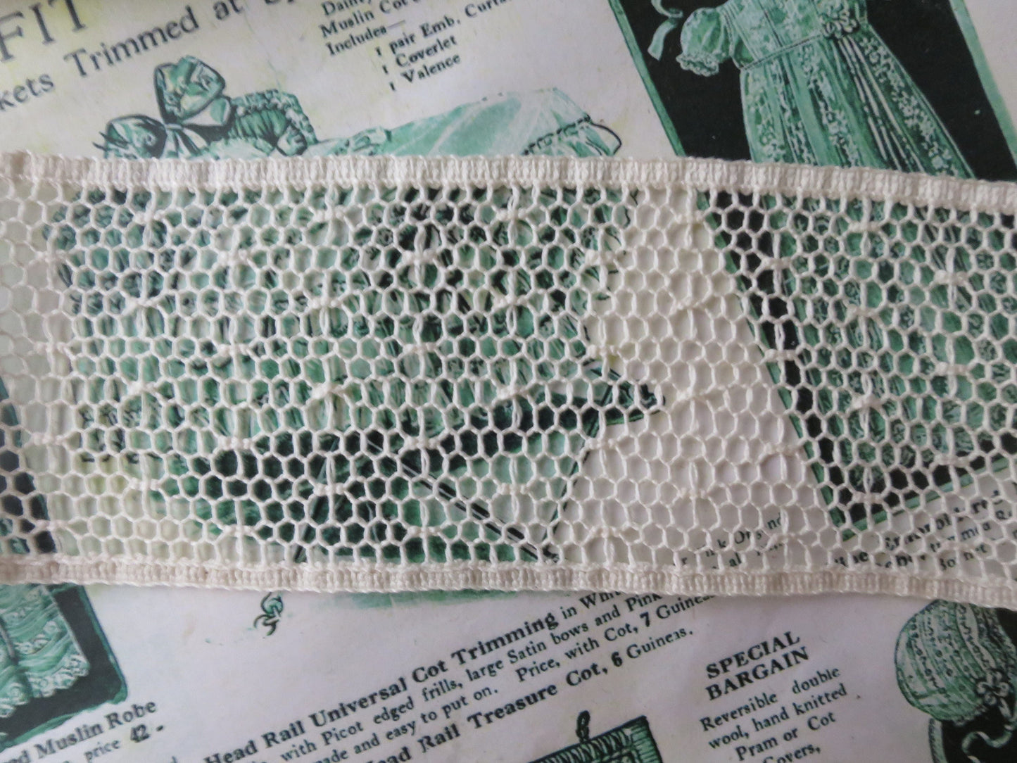 Ecru English Nottingham Cluny Lace- Polka Dot Net Insertion- 6cm