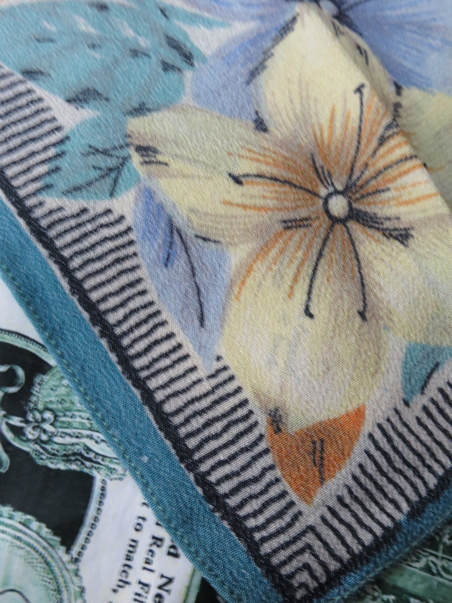 Floral Antique Art Deco Faux Silk Printed Handkerchief