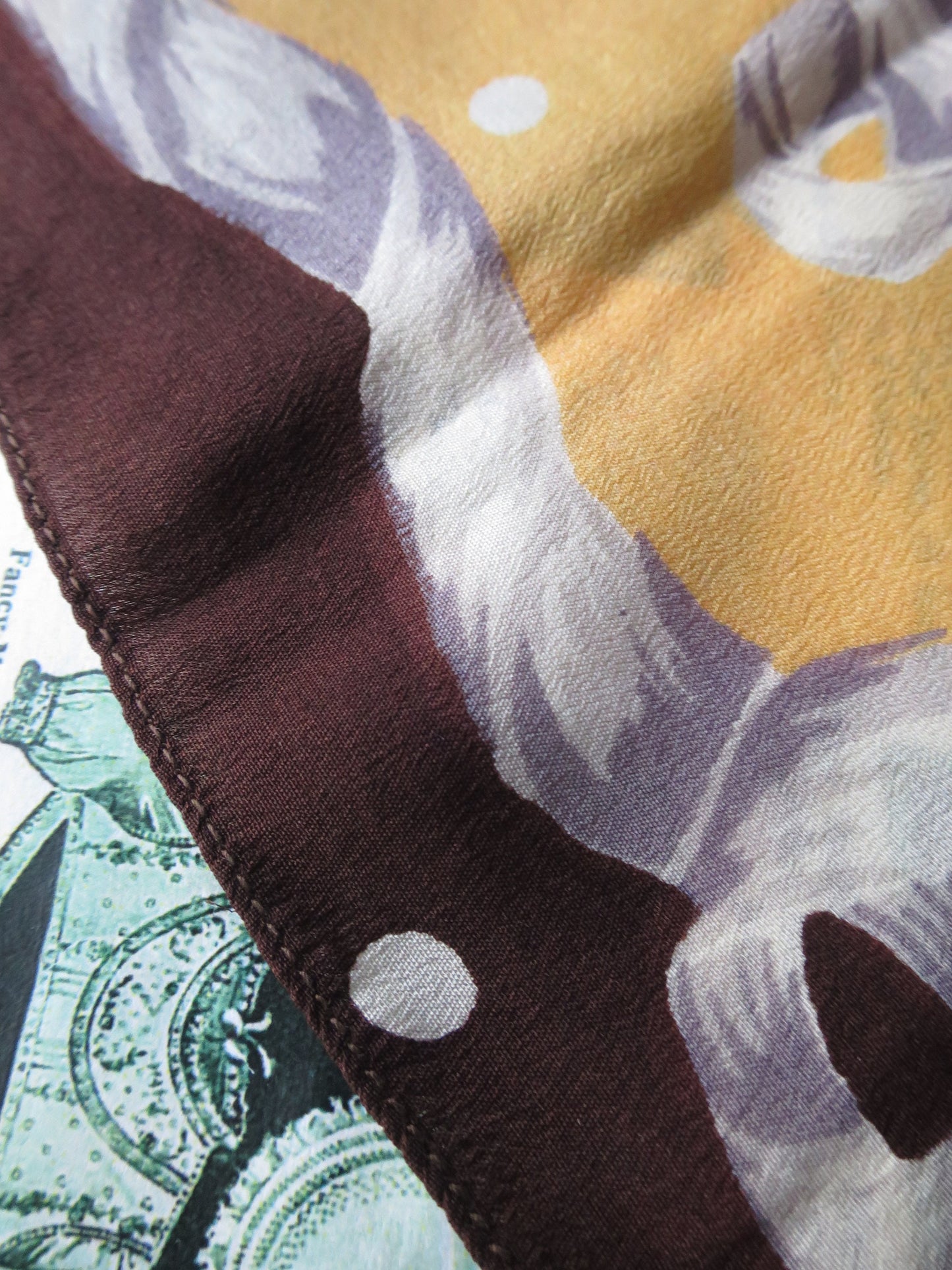 Muted Antique Art Deco Faux Silk Printed Handkerchief