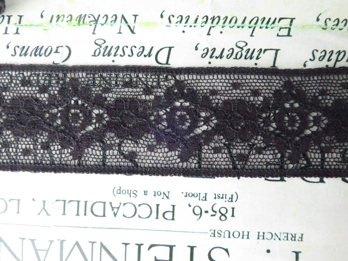 Black English Nottingham Lace- Diamond & Floral Point- Insertion- 3.5 cm