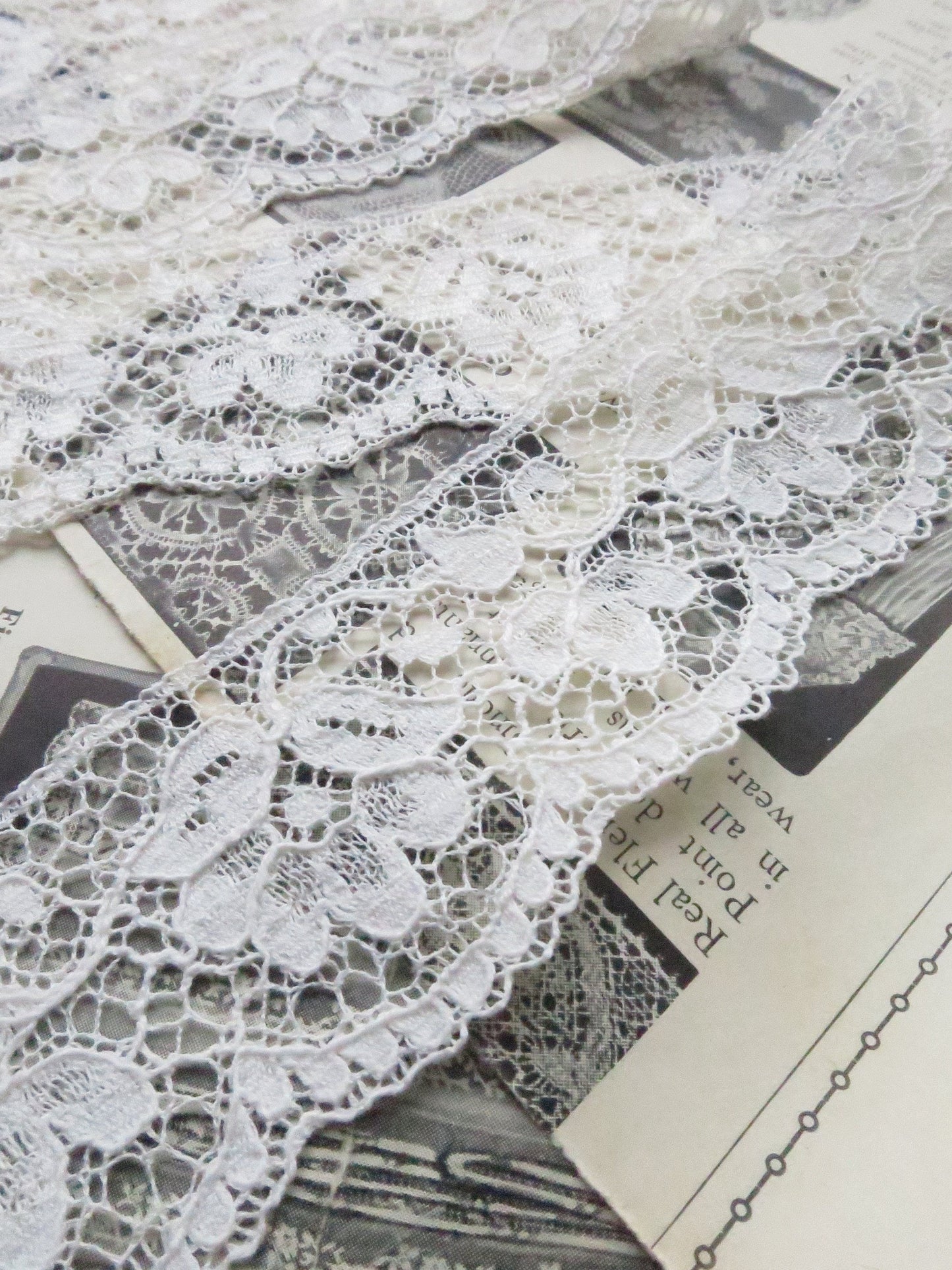 Ecru English Nottingham Lace- Scalloped Flowers- Guipure- 4.5 cm