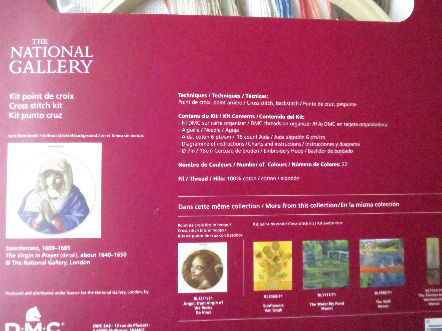 The National Gallery 'The Virgin in Prayer' Sassoferrato- Cross Stitch Embroidery Kit