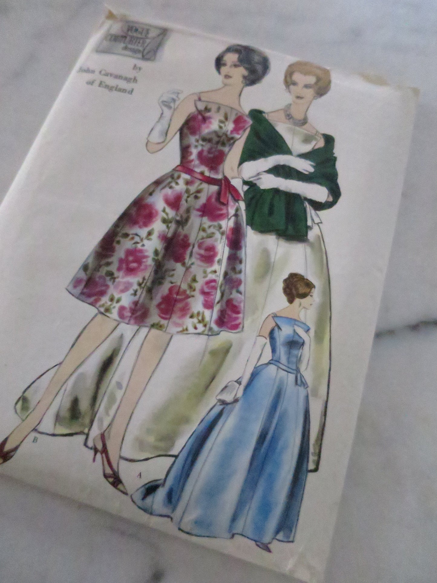 Uncut Vintage 1960's Vogue Couturier Design Pattern 1042- John Cavanagh One Piece Dress & Stole- Size 16 Bust 36