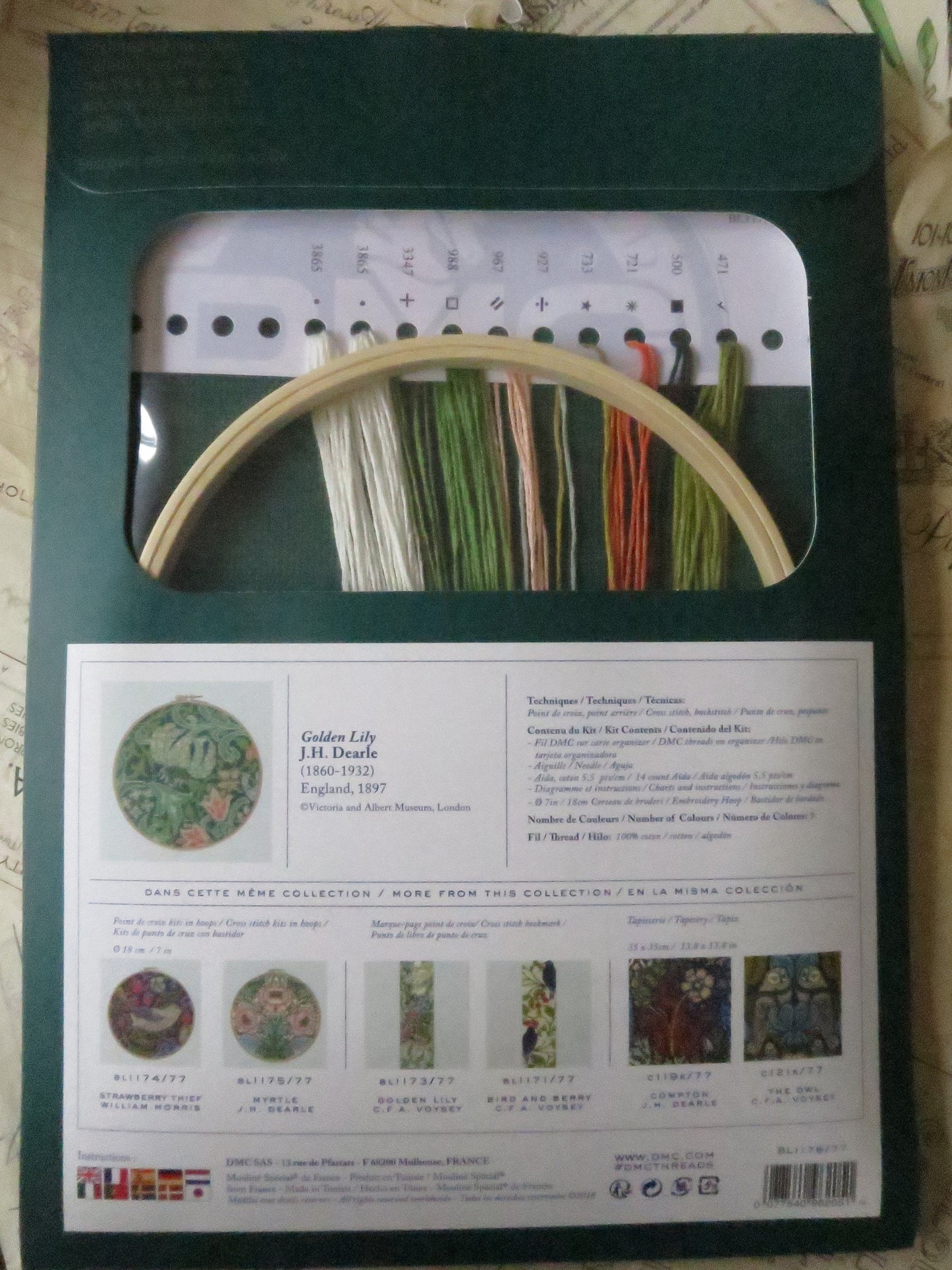V&A J H Dearl 'Golden Lily' Hoop Cross Stitch Embroidery Kit