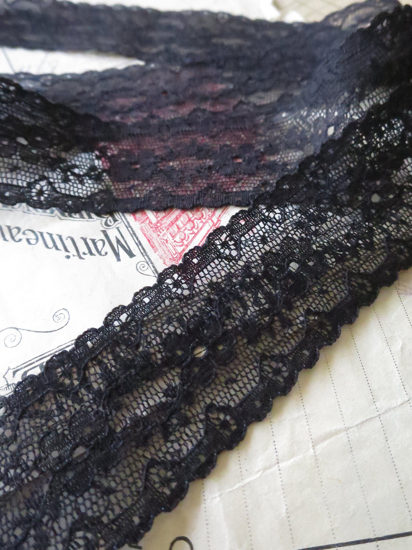 Black English Nottingham Lace- Floral Point- Galloon- 3.5 cm