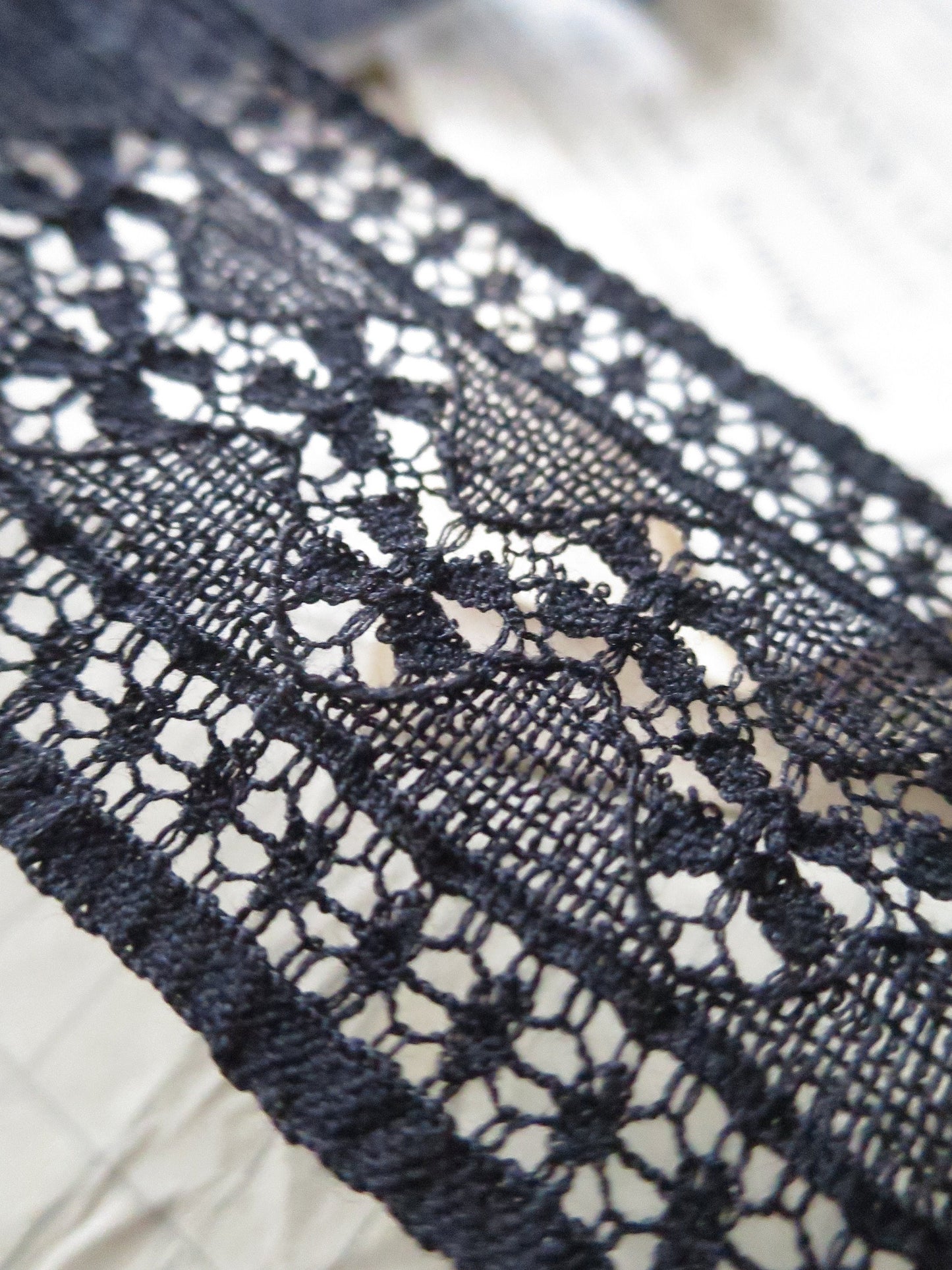 Black English Nottingham Lace- Floral Waves- Insertion- 4.5 cm