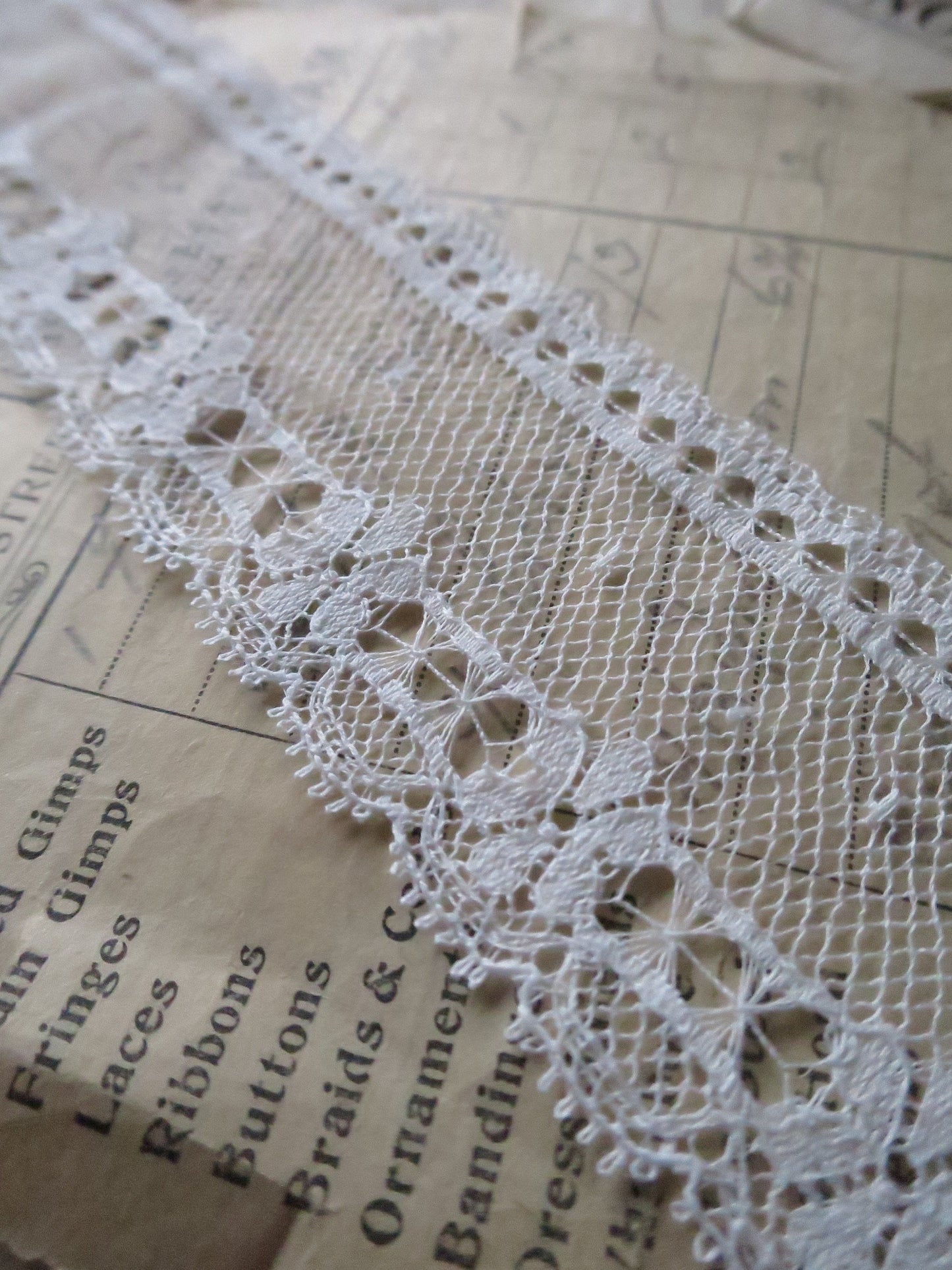 Off White English Nottingham Lace- Floral & Openwork Point Lace- 3.5 cm