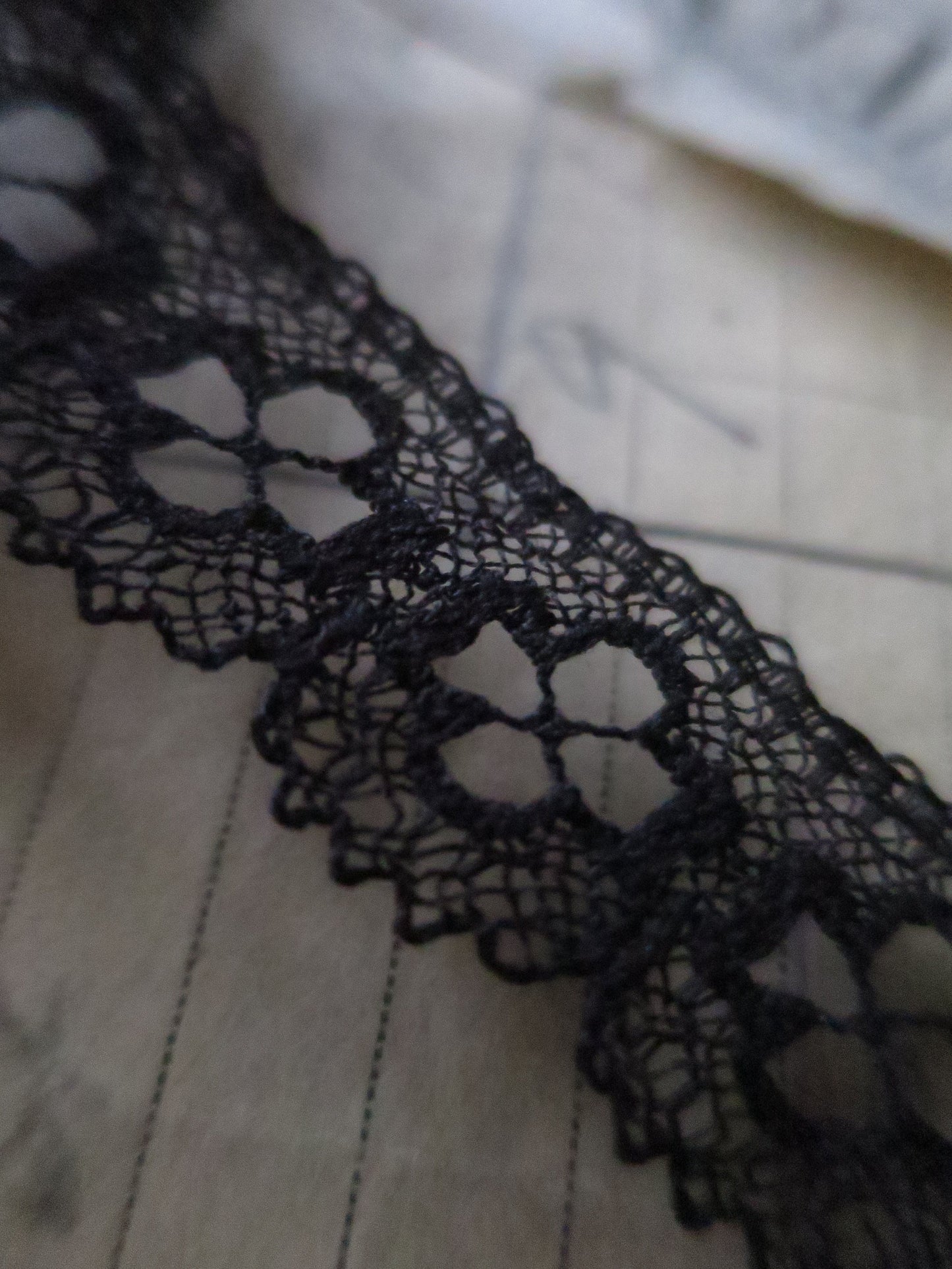 Black English Nottingham Lace- Bucks Point Clover Eyelets- 1.7 cm