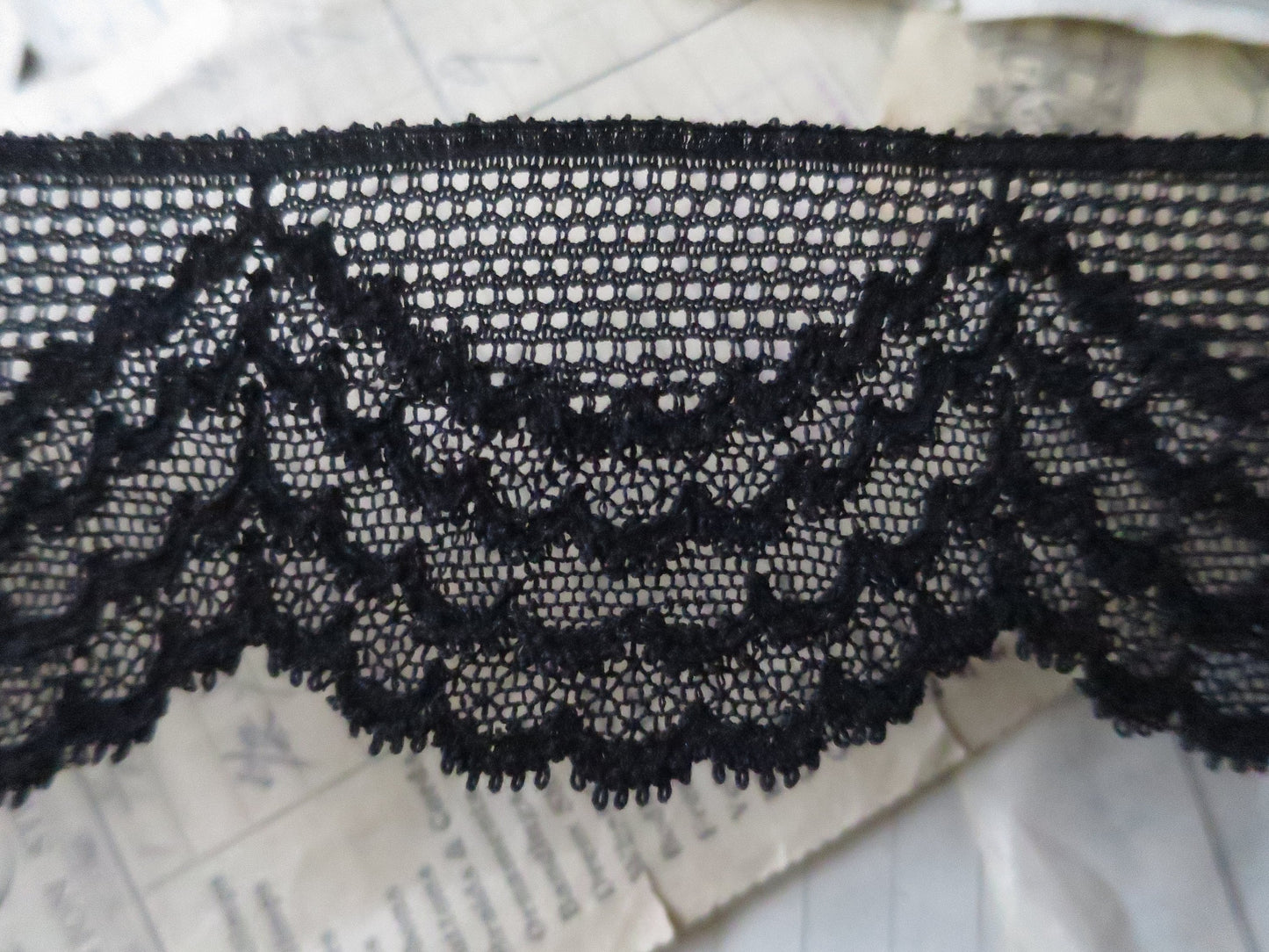 Black English Nottingham Lace- Frothy Triple Swags Point Lace- 5.5 cm