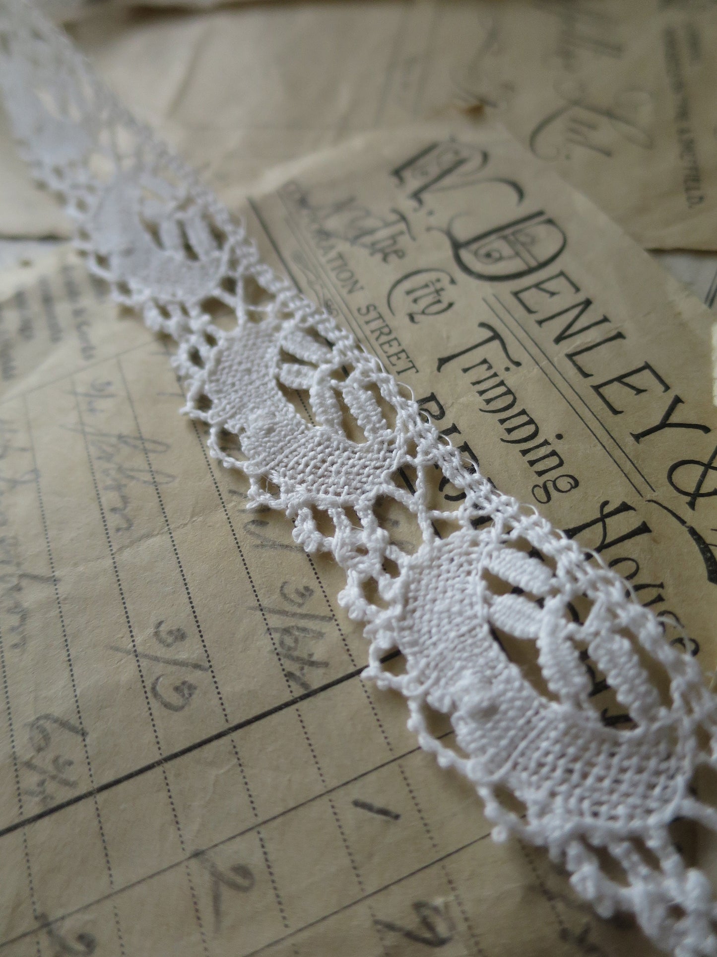 Off White English Nottingham Lace- Torchon Crescents- 3 cm