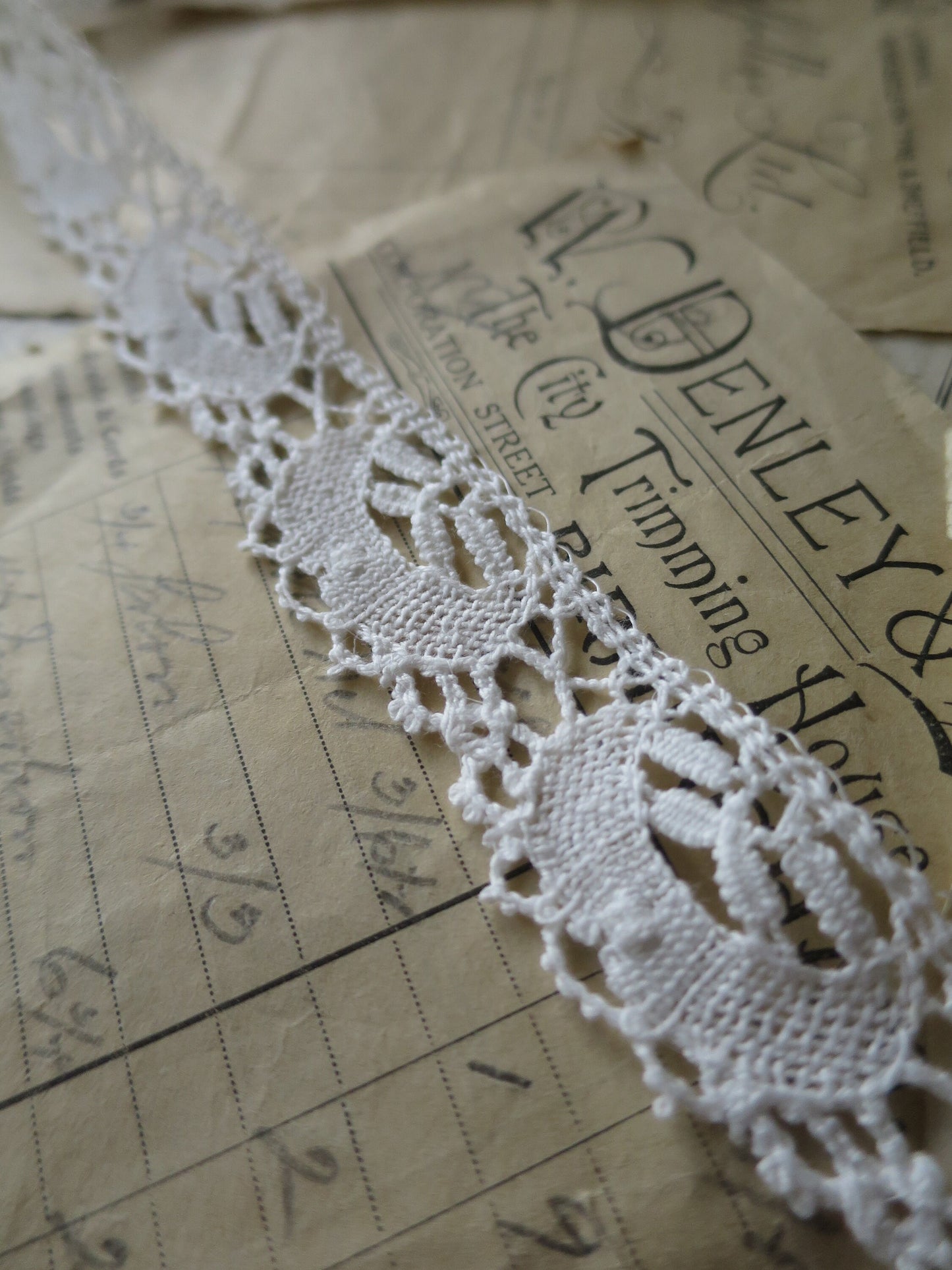 Off White English Nottingham Lace- Torchon Crescents- 3 cm
