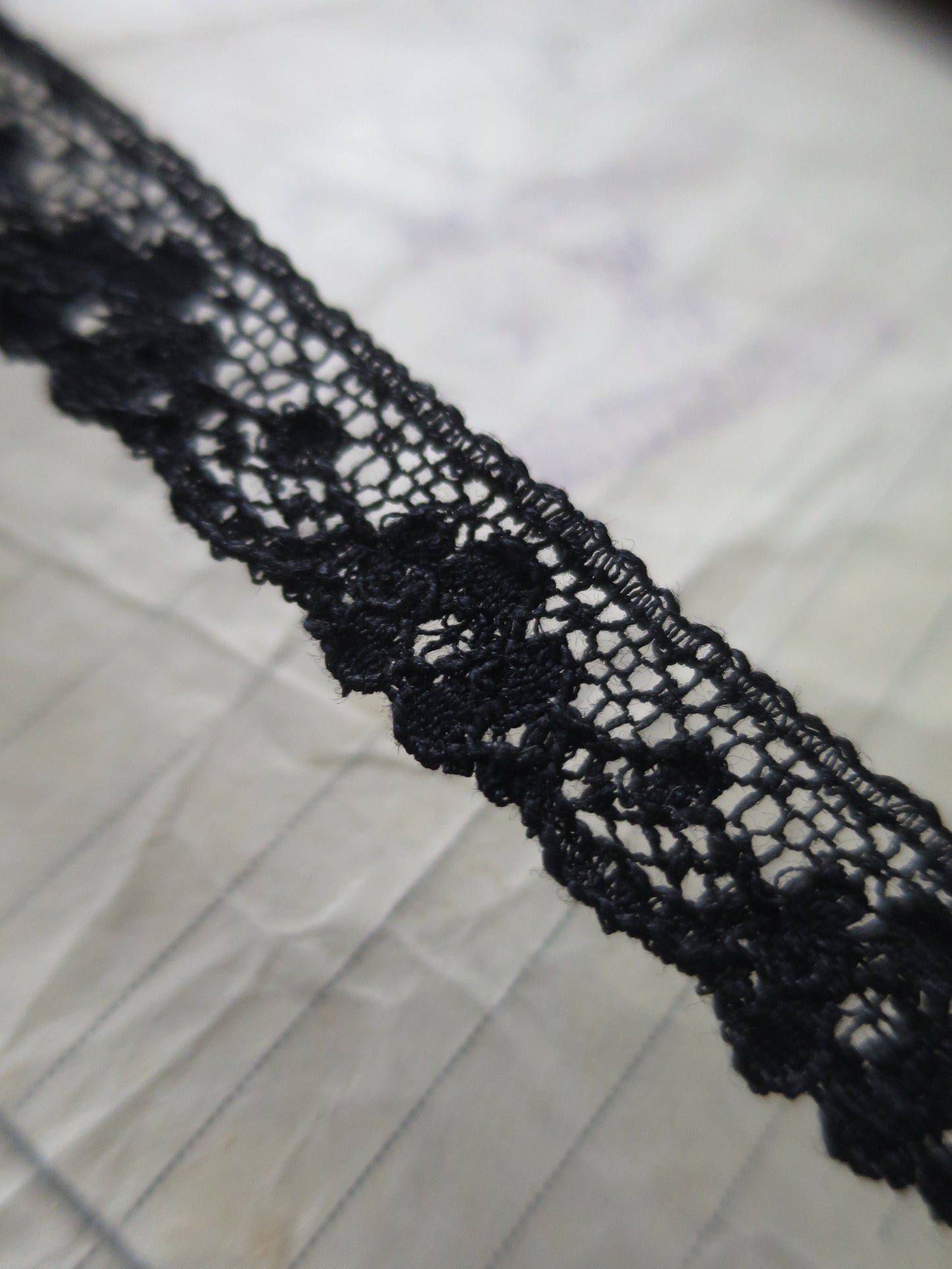 Black English Nottingham Lace- Scalloped Raised Floral Guipure- 1.3 cm