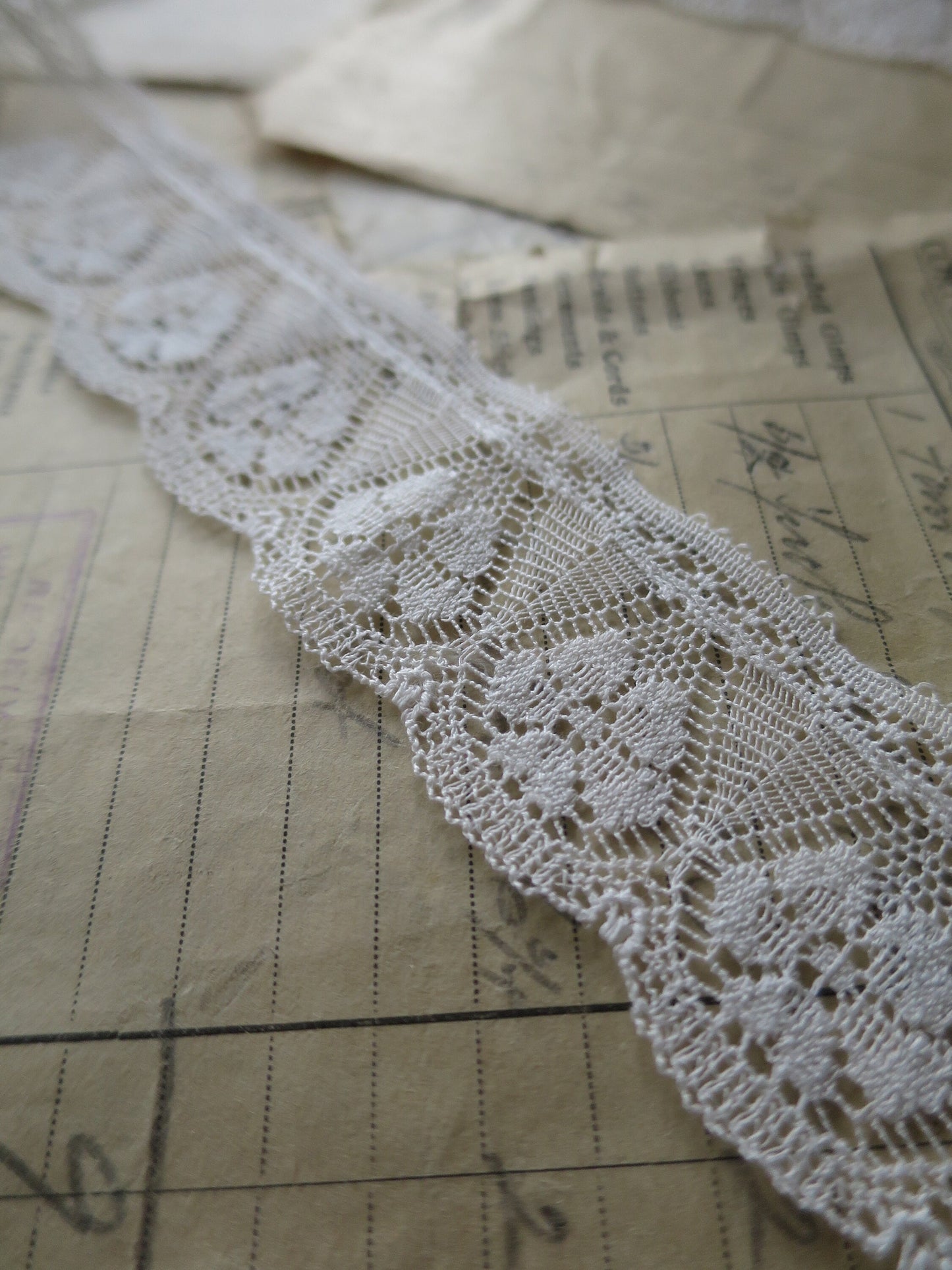 Off White English Nottingham Lace- Fine Floral Torchon- 3.5 cm