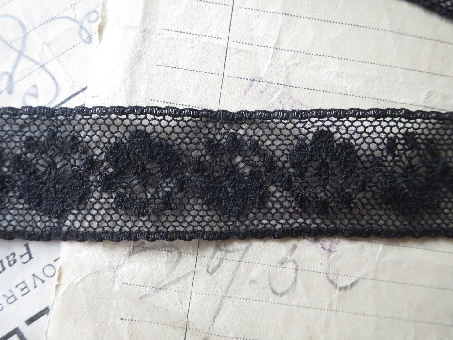 Black English Nottingham Lace- Valenciennes Floral Spot- Insertion- 2.7 cm