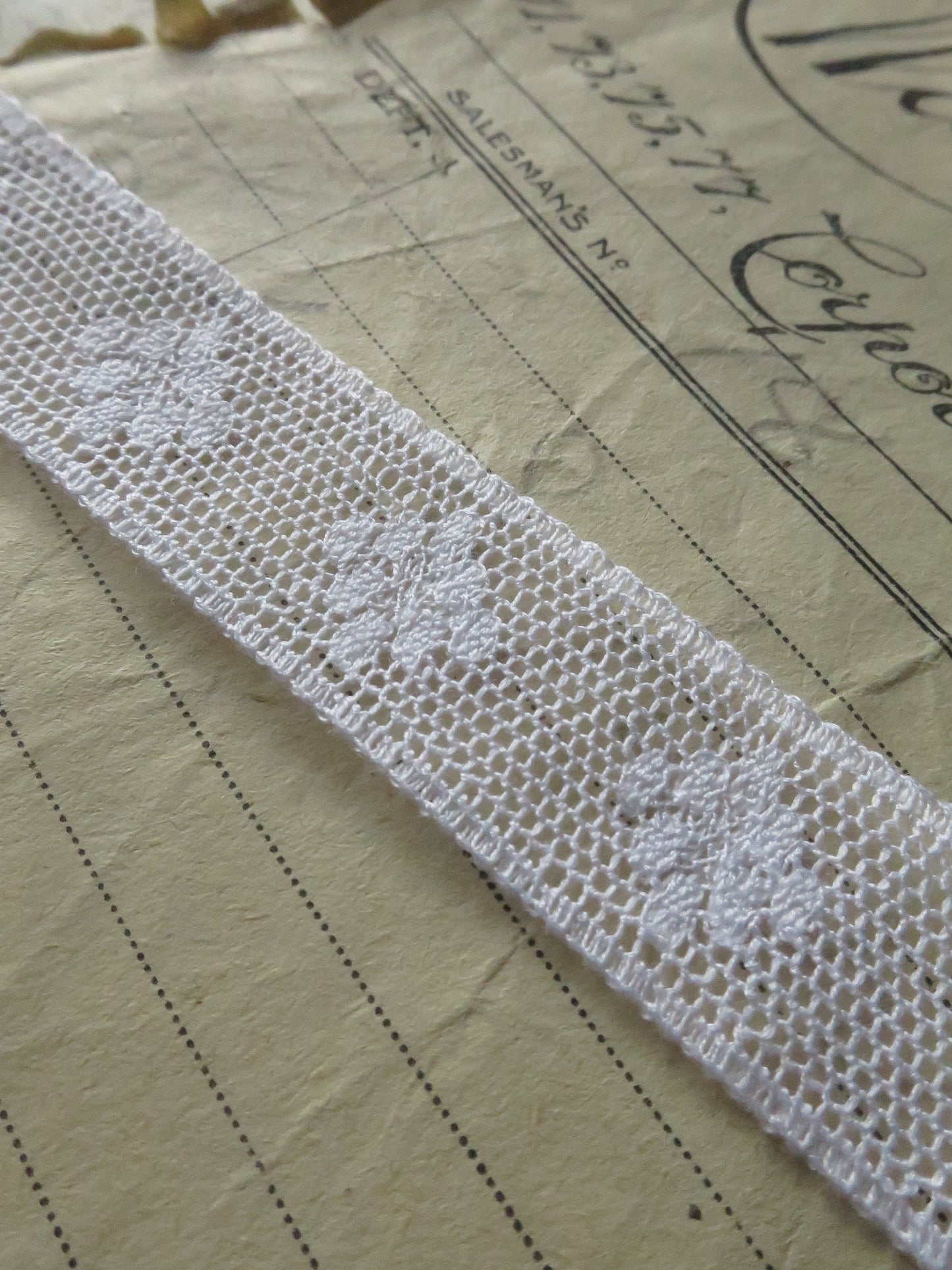 White English Nottingham Lace- Valenciennes Diamond Spots- Insertion- 1.7 cm