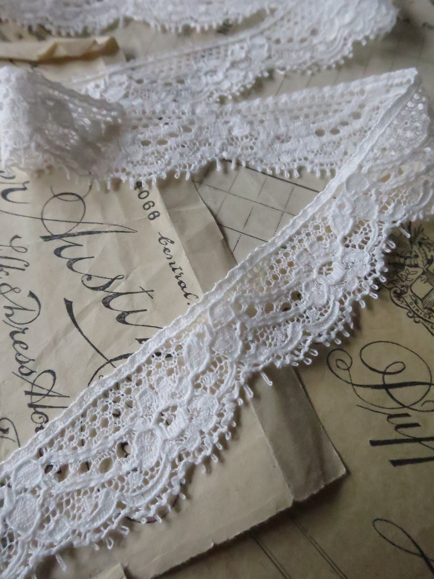 Off White English Nottingham Lace- Raised Floral Swags Point Lace- 2.5 cm