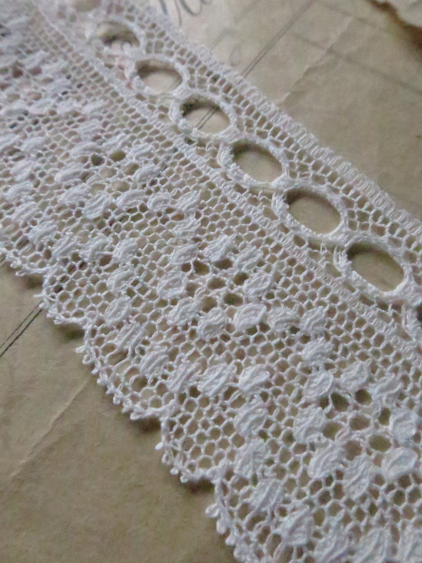 Off White English Nottingham Lace- Diamond Spots- Eyelet Lace- 3.7 cm