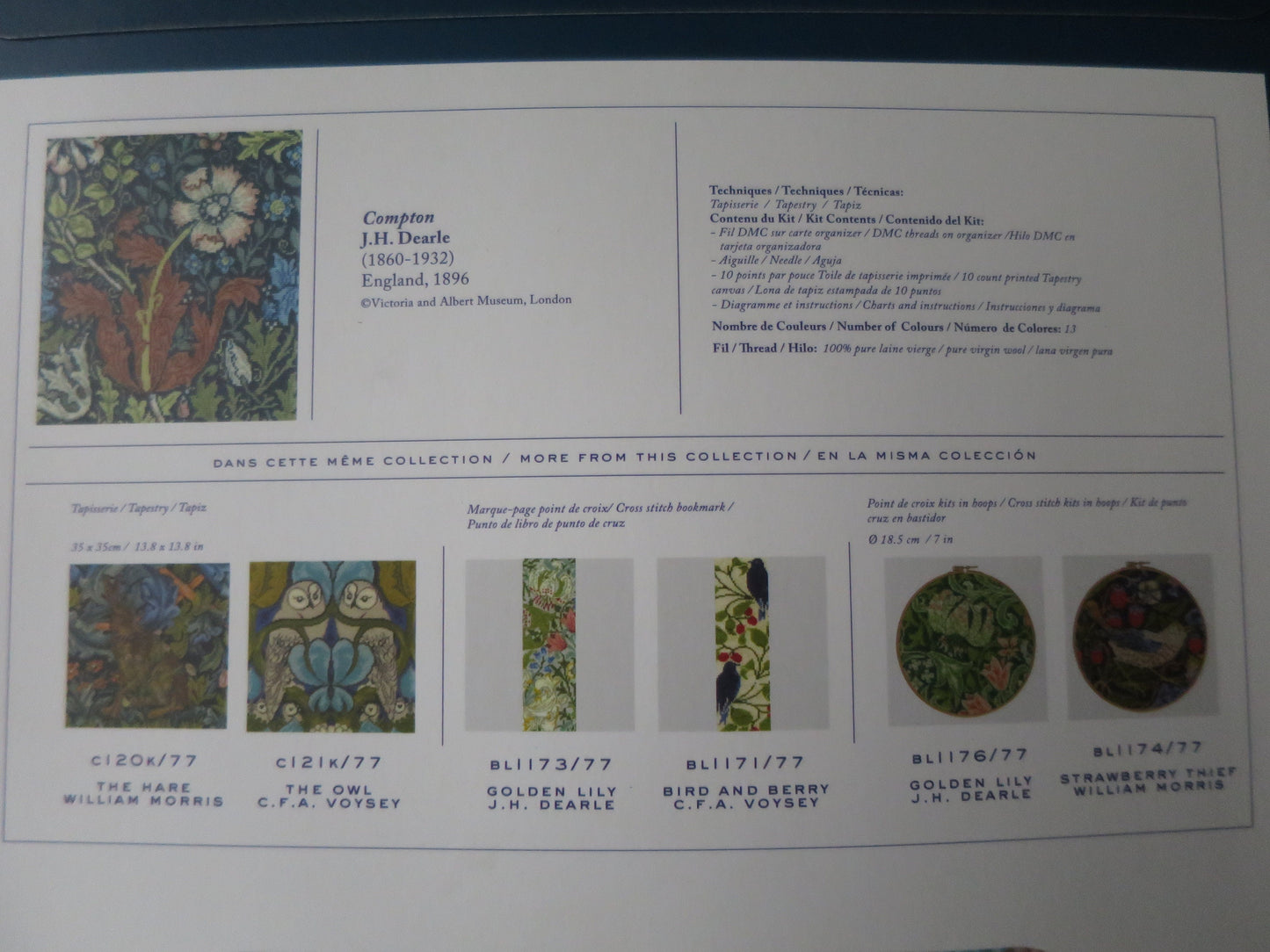 V&A J.H. Dearle 'Compton' Cushion Front Tapestry Kit