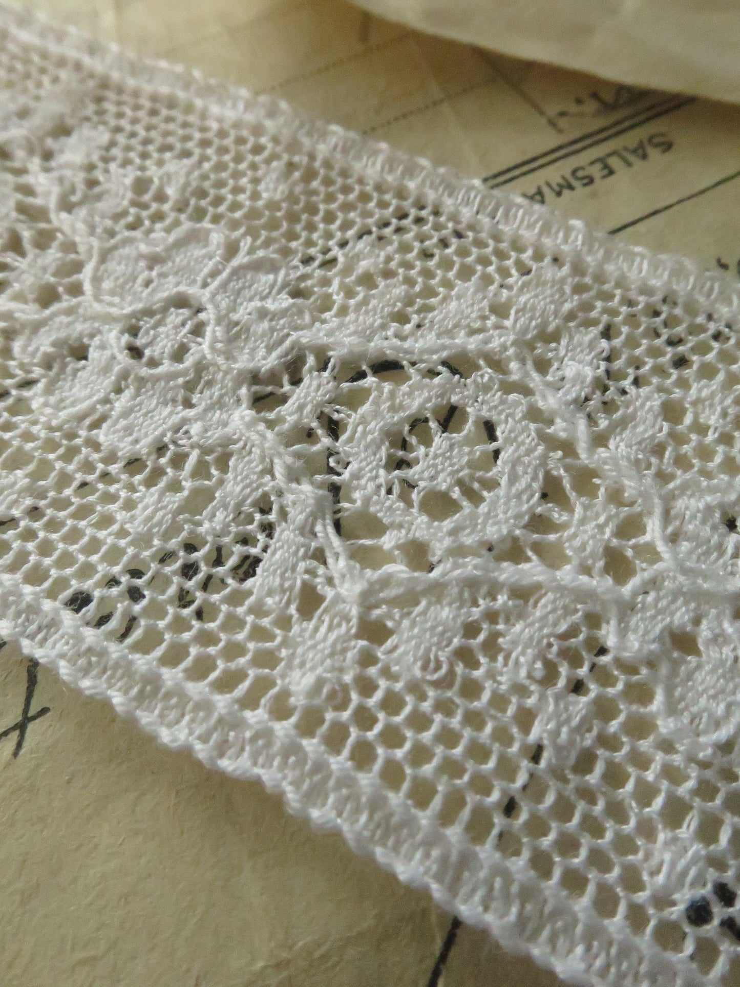 White English Nottingham Lace- Diamond & Floral Point- Insertion- 3.5 cm