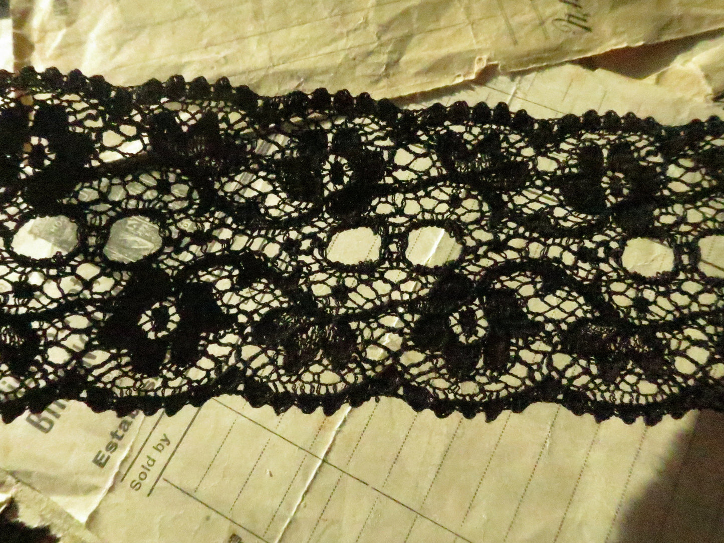 Black English Nottingham Lace- Scalloped Raised Floral Double Eyelet- Galloon- 5.5 cm