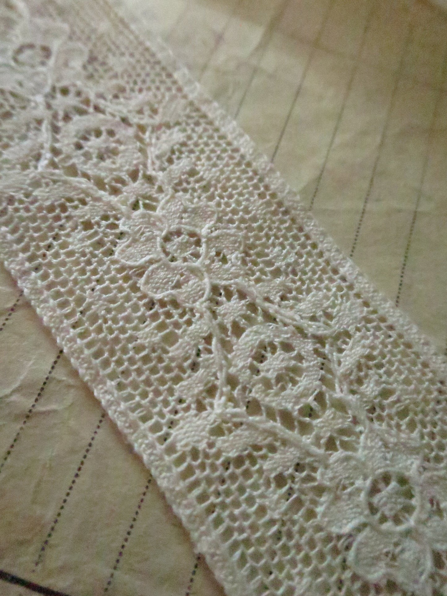 Ecru English Nottingham Lace- Diamond & Floral Point- Insertion- 3.5 cm