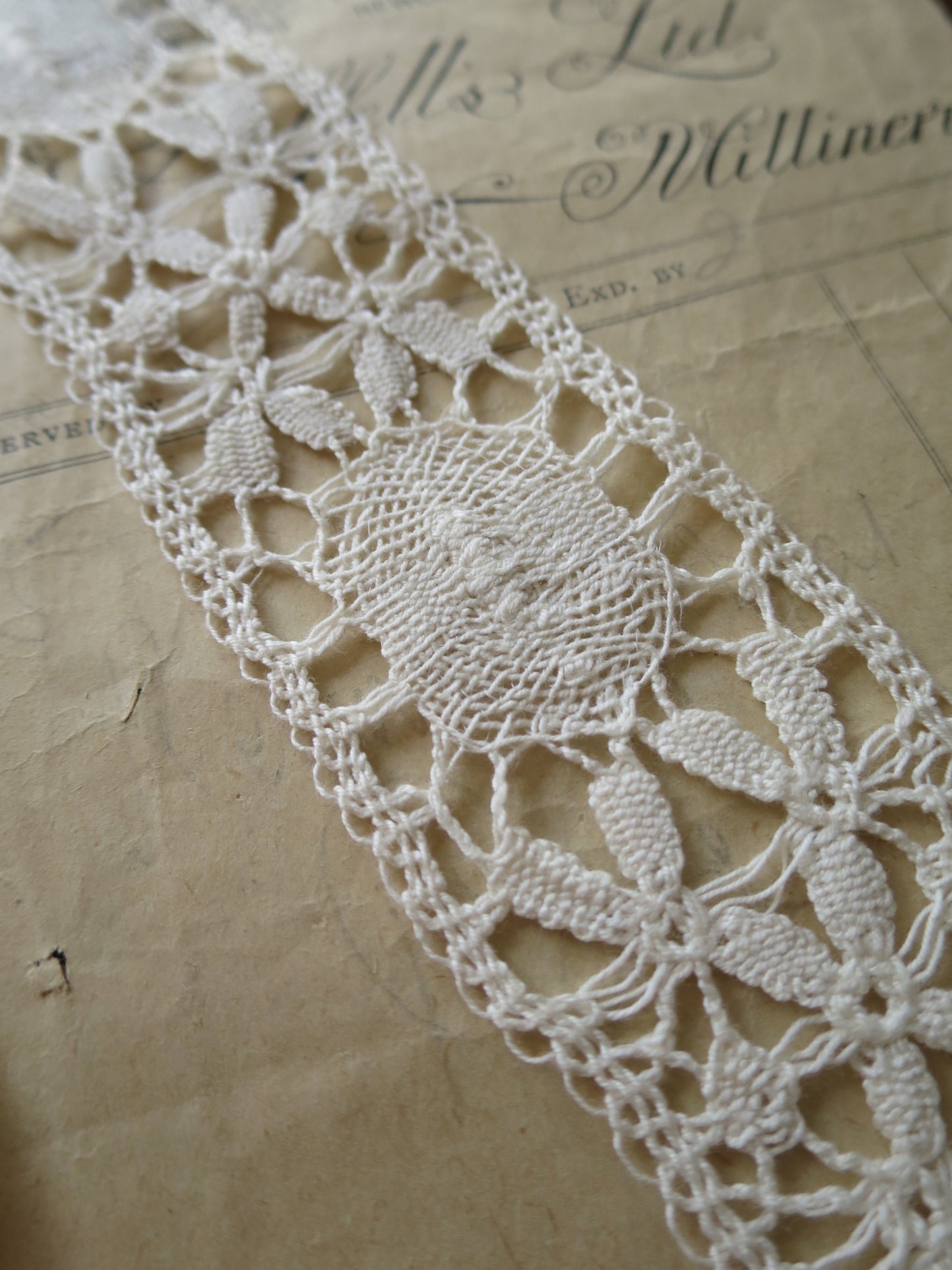 Ecru English Nottingham Cluny Lace- Torchon Ovals & Raised Spots- Insertion- 4.3 cm