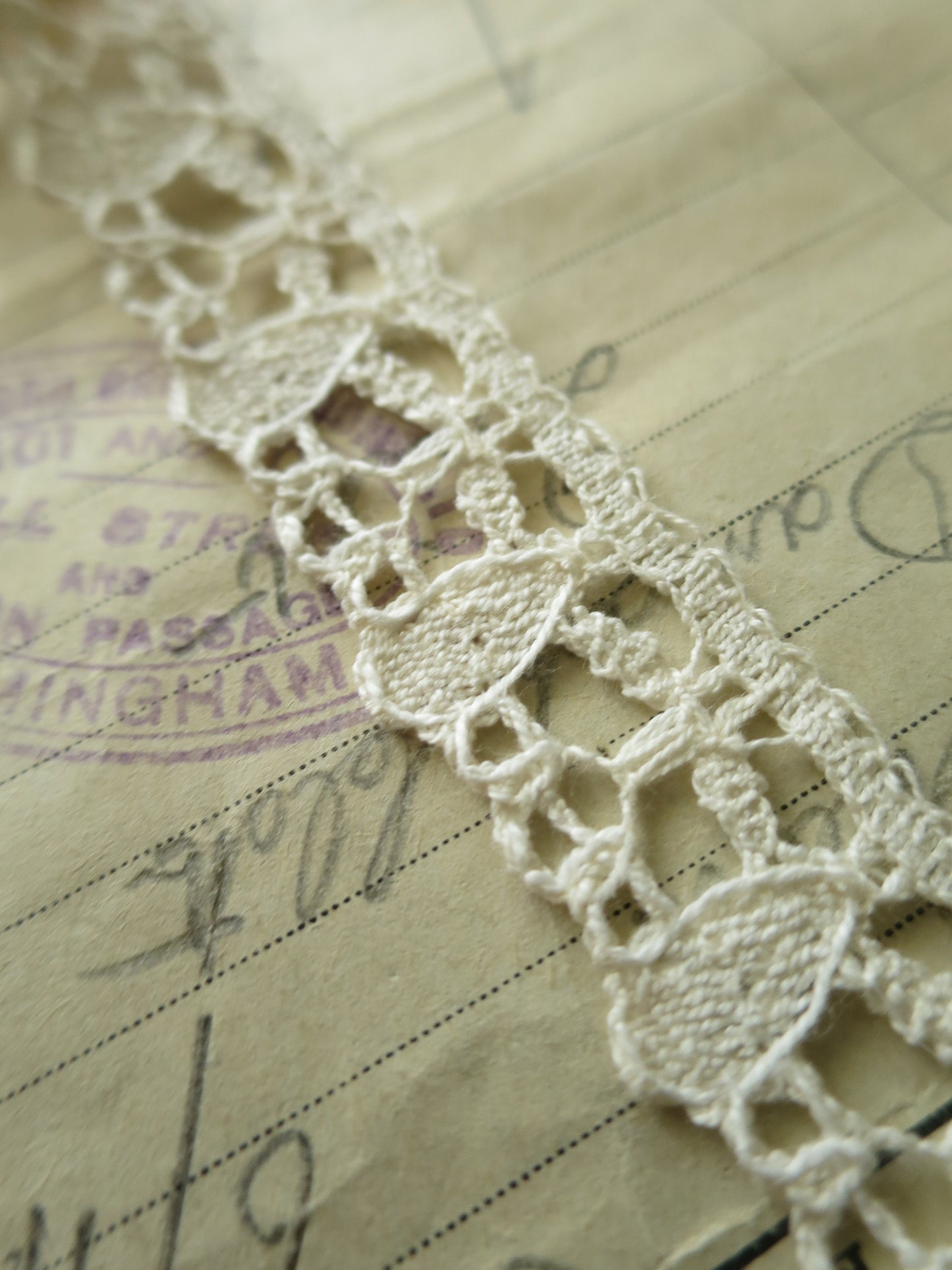 Ecru English Nottingham Cluny Lace- Teardrops- 2 cm