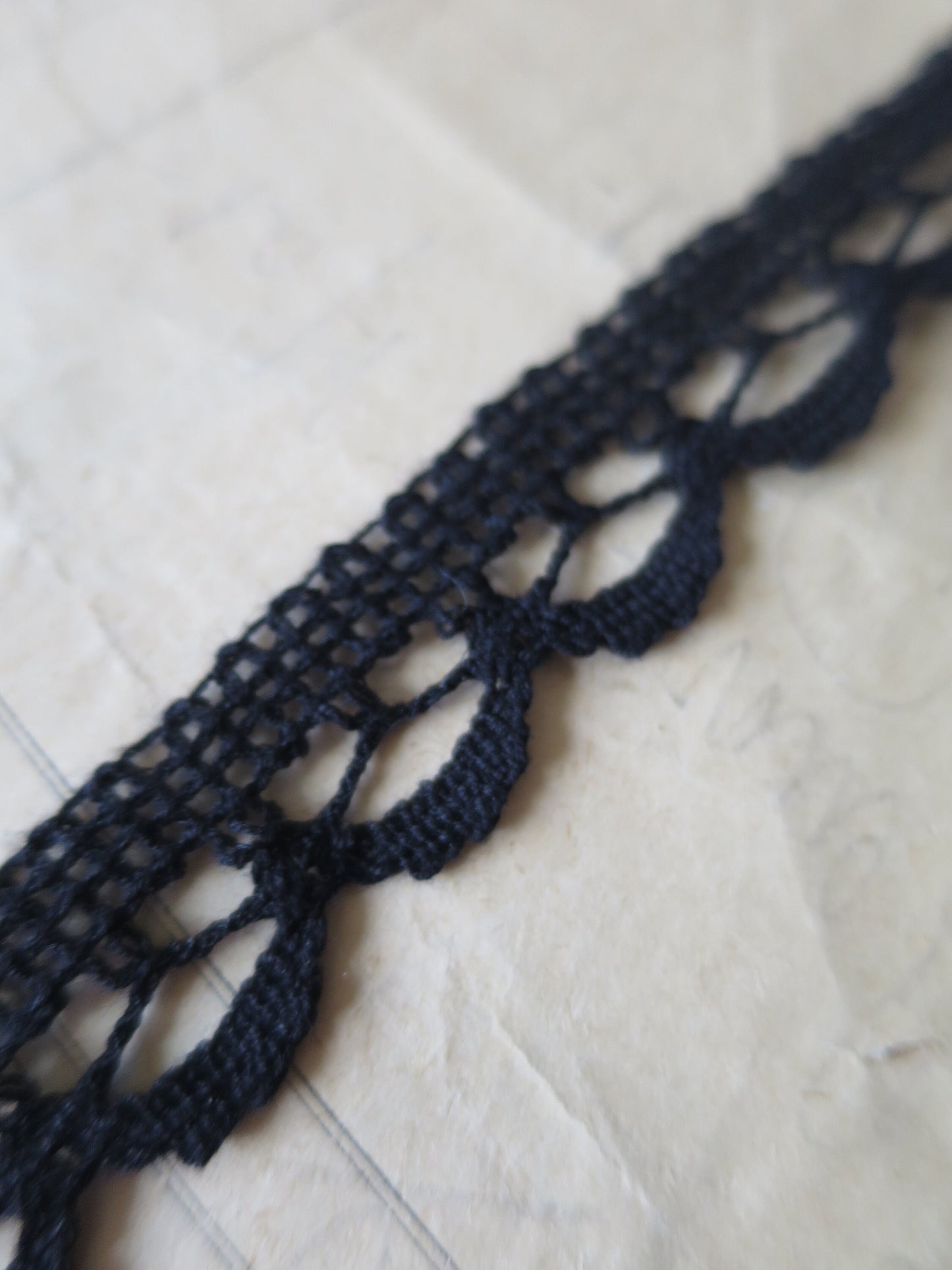 Black English Nottingham Lace- Openwork Scallops- 2 cm