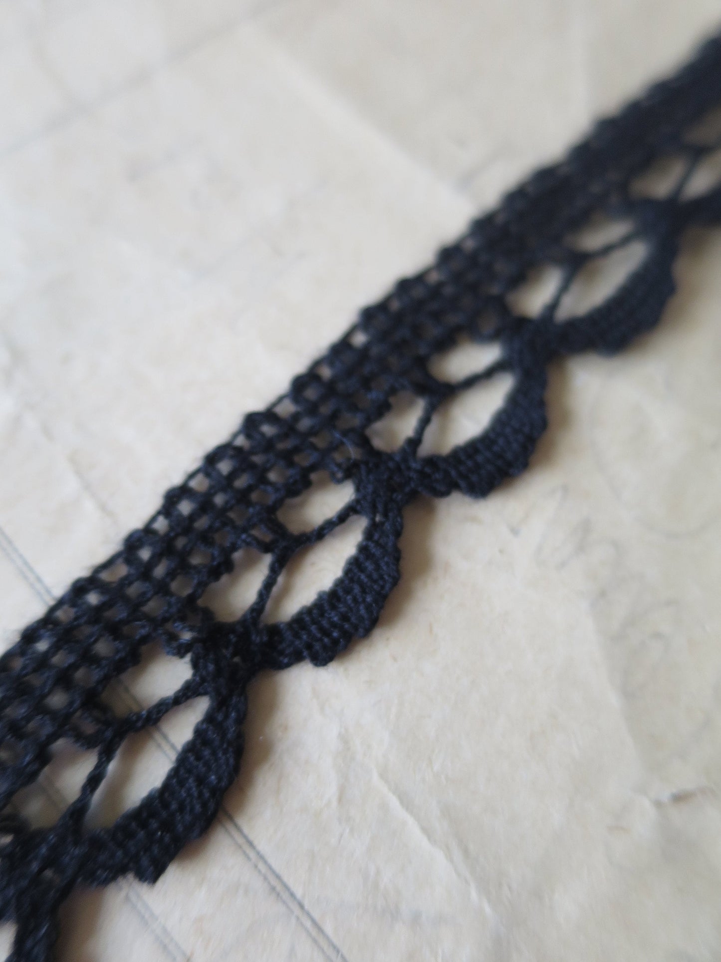 Black English Nottingham Lace- Openwork Scallops- 2 cm