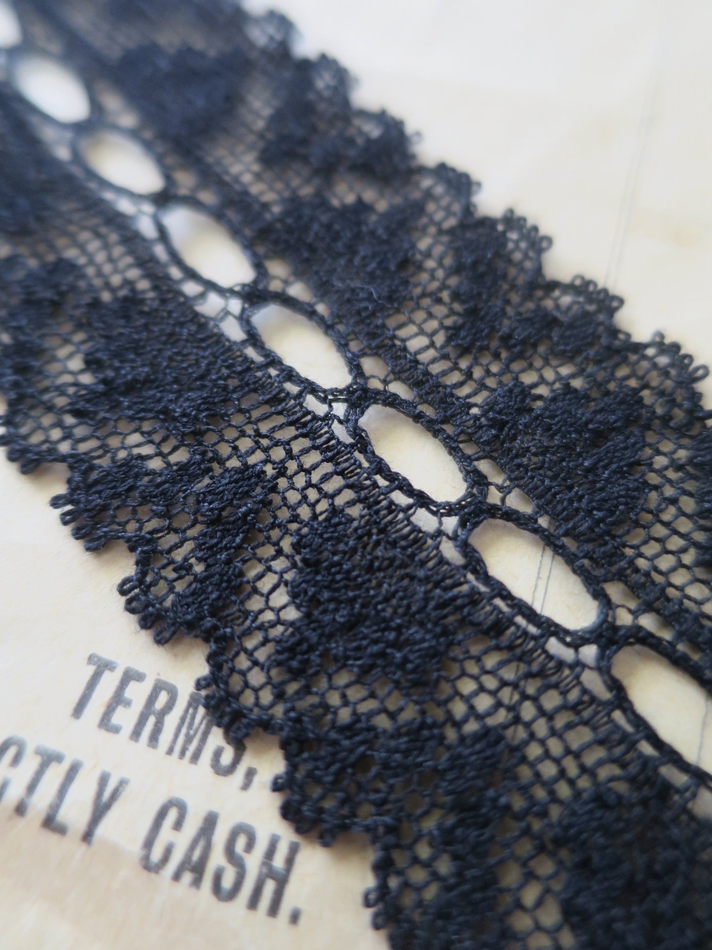 Black English Nottingham Lace- Diamond Spots Eyelet Galloon Lace- 3.5 cm