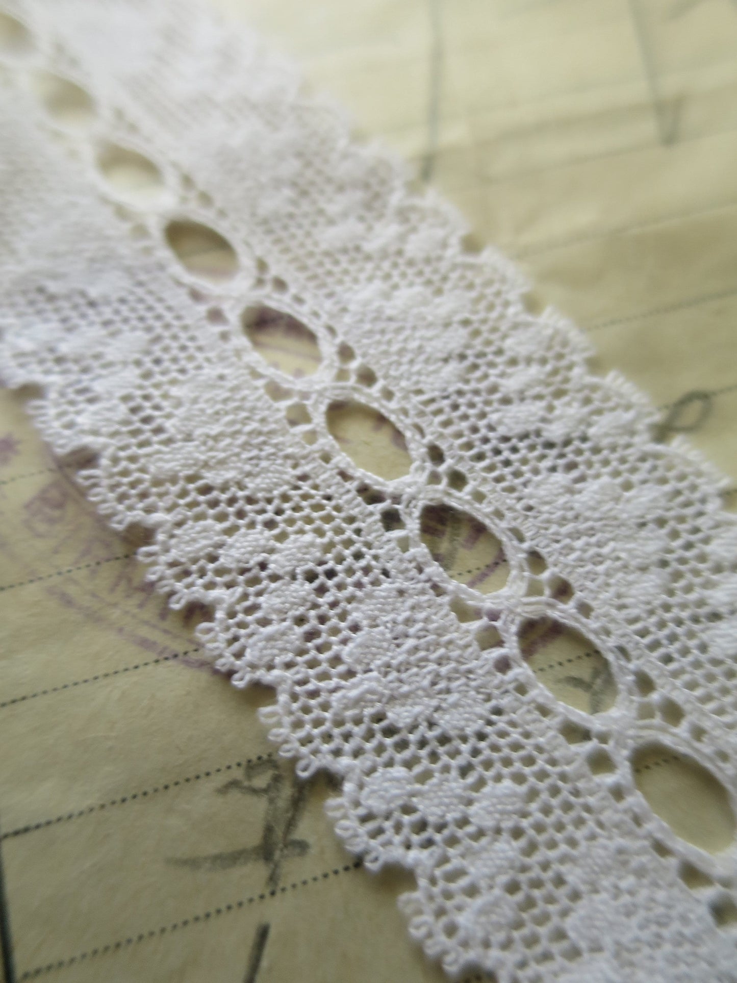 Off White English Nottingham Lace- Diamond Spots Eyelet Galloon Lace- 3.5 cm