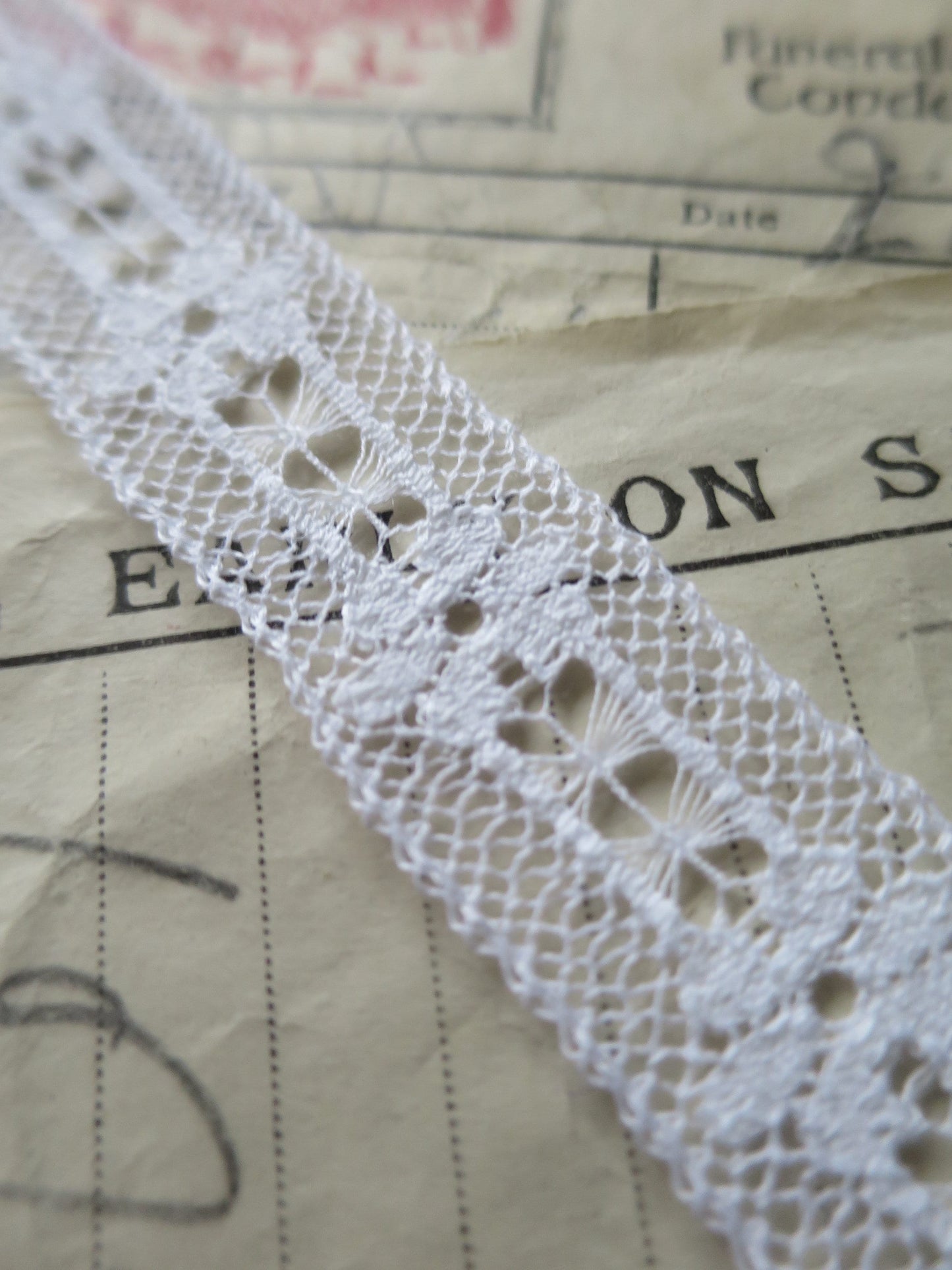 White English Nottingham Lace- Floral & Openwork Point Lace- Insertion- 1.7 cm