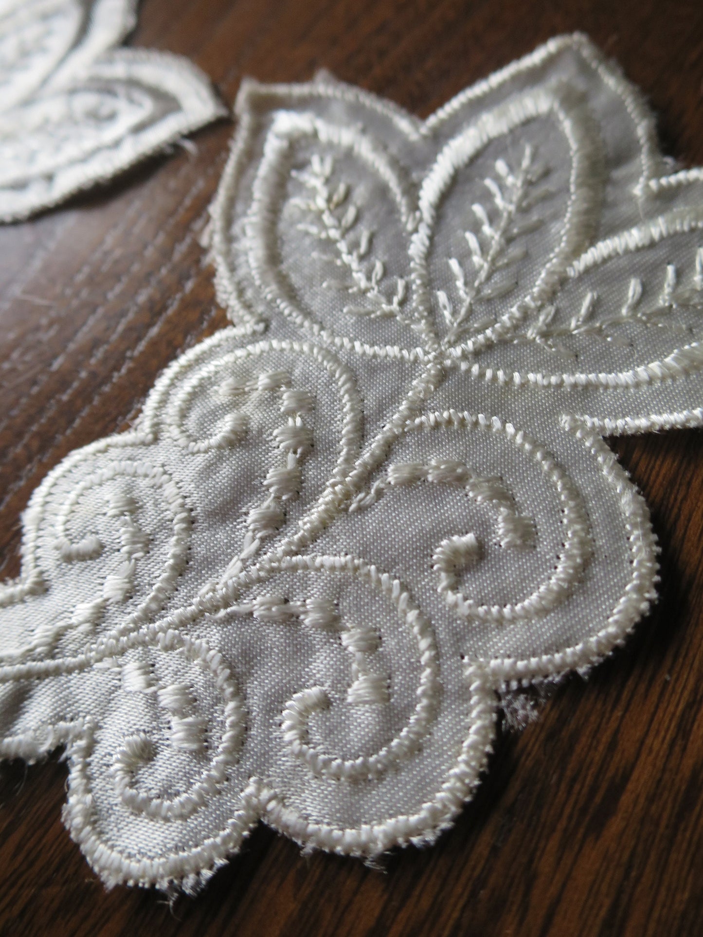 Pair Cream Embroidered Silky Rayon Applique