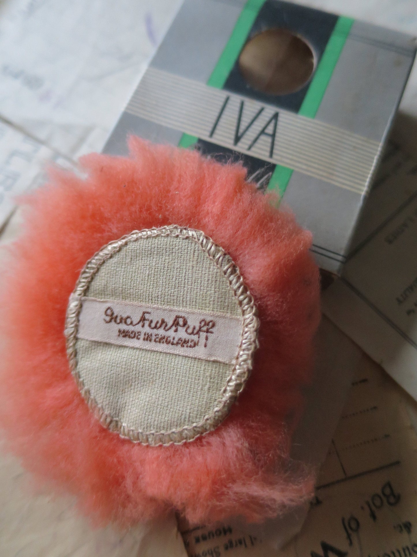 Antique Art Deco Unused Boxed IVA Fur Powder Puff