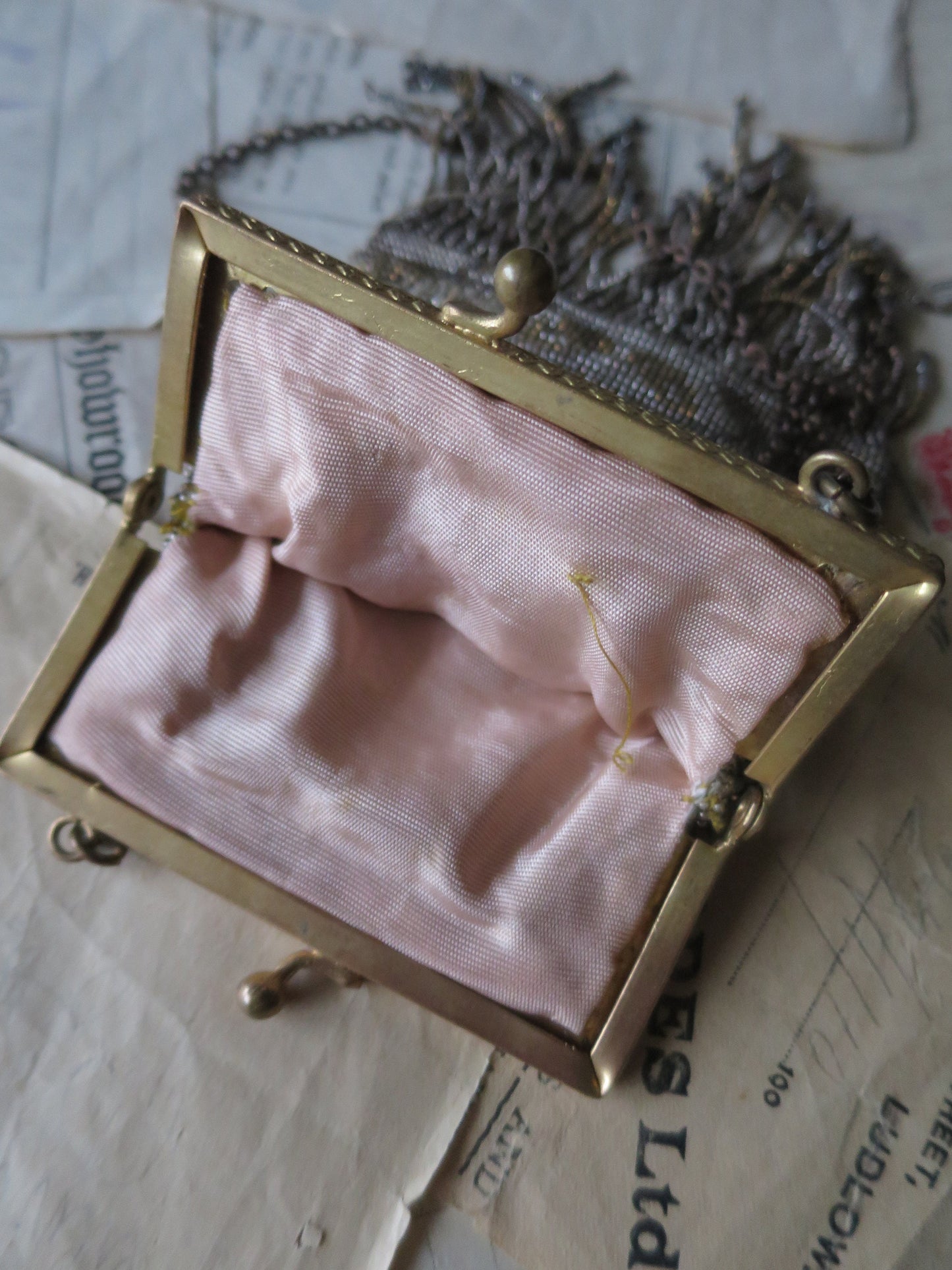 Lovely Antique Art Deco Metallic Micro Beaded Evening Bag