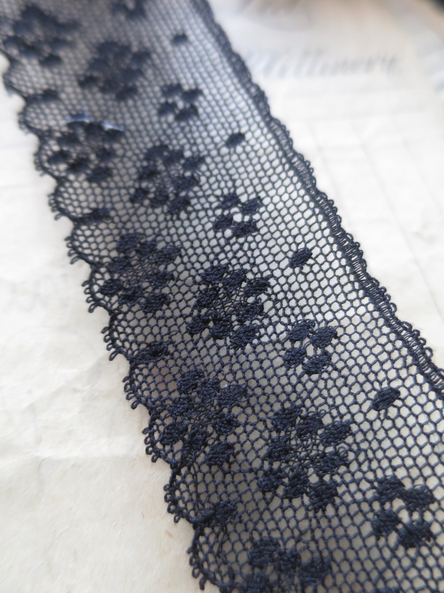 Black English Nottingham Lace- Diamond Spots- 3.5 cm