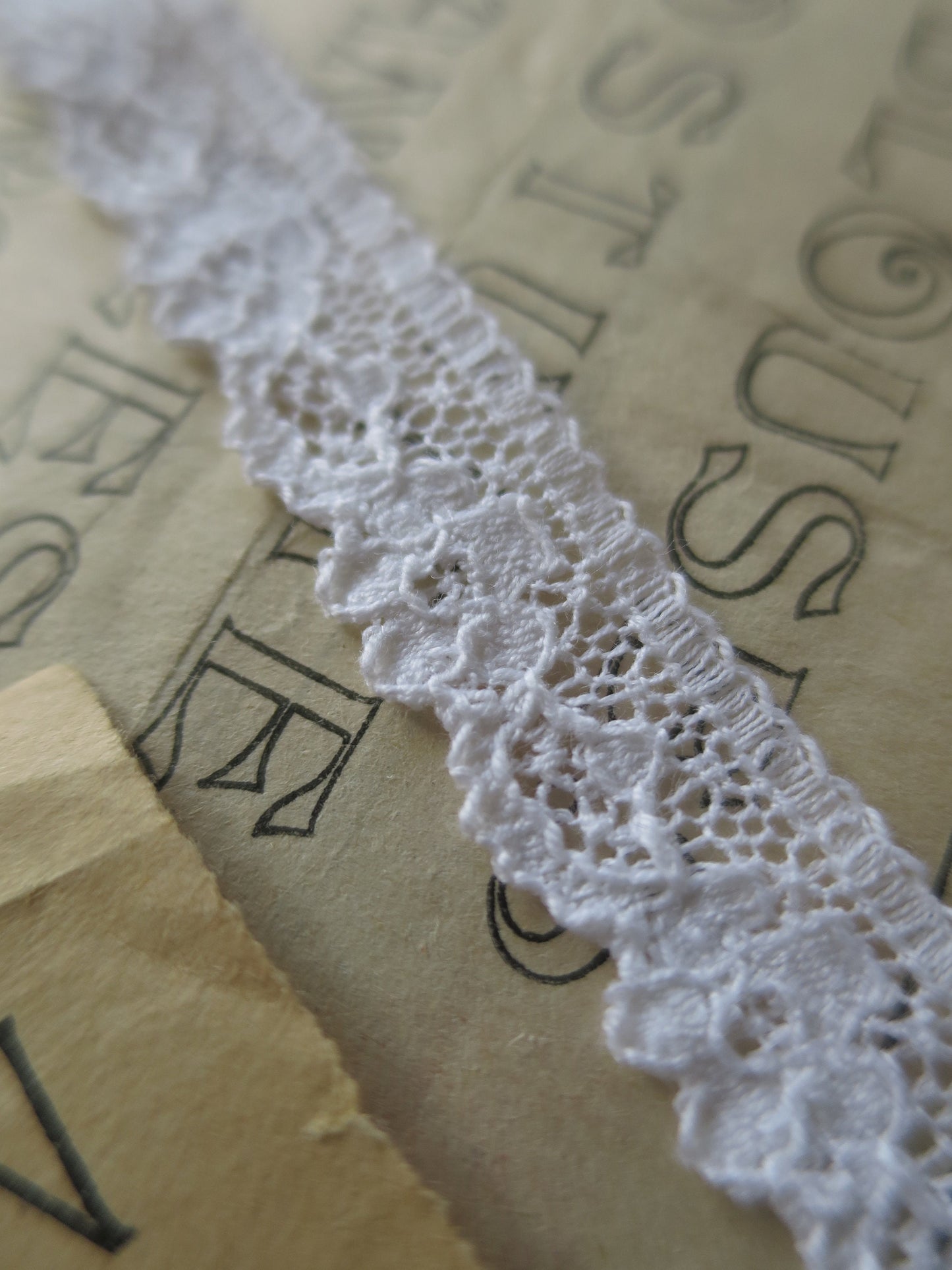 White English Nottingham Lace- Scalloped Raised Floral Guipure- 1.3 cm