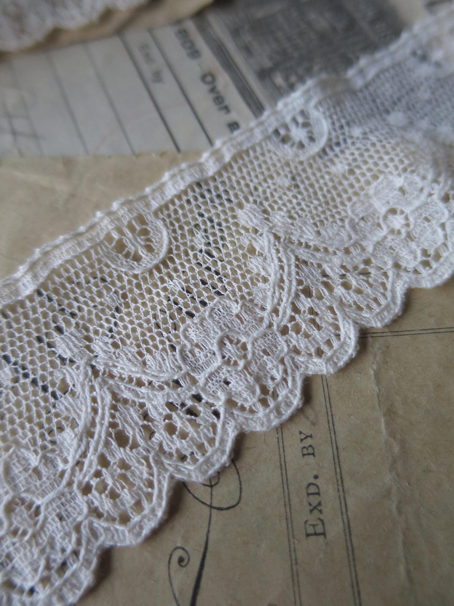 Ecru English Nottingham Point Lace- Diamond & Floral Point Lace- 3.5 cm