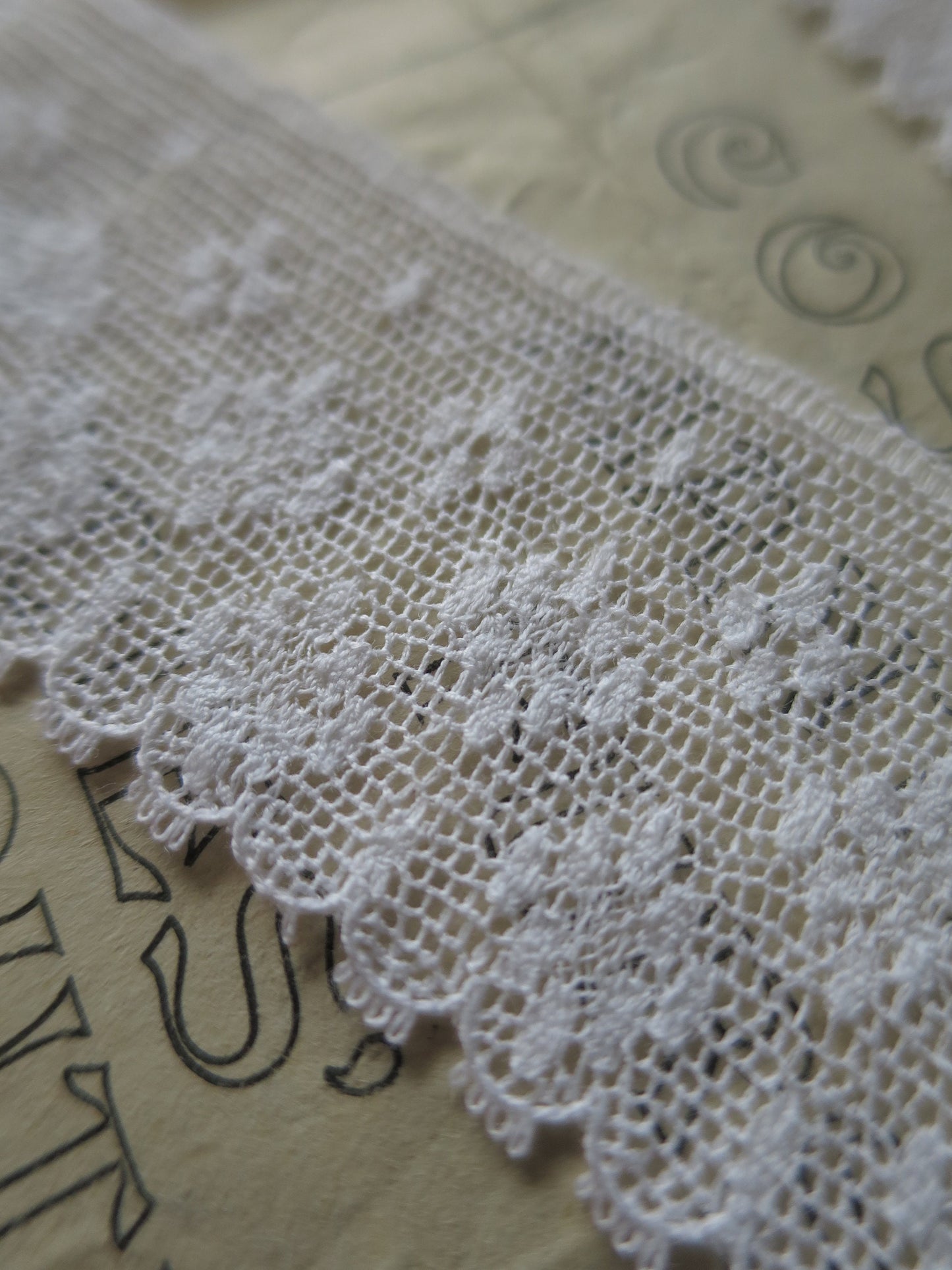 White English Nottingham Lace- Diamond Spots- 3.5 cm