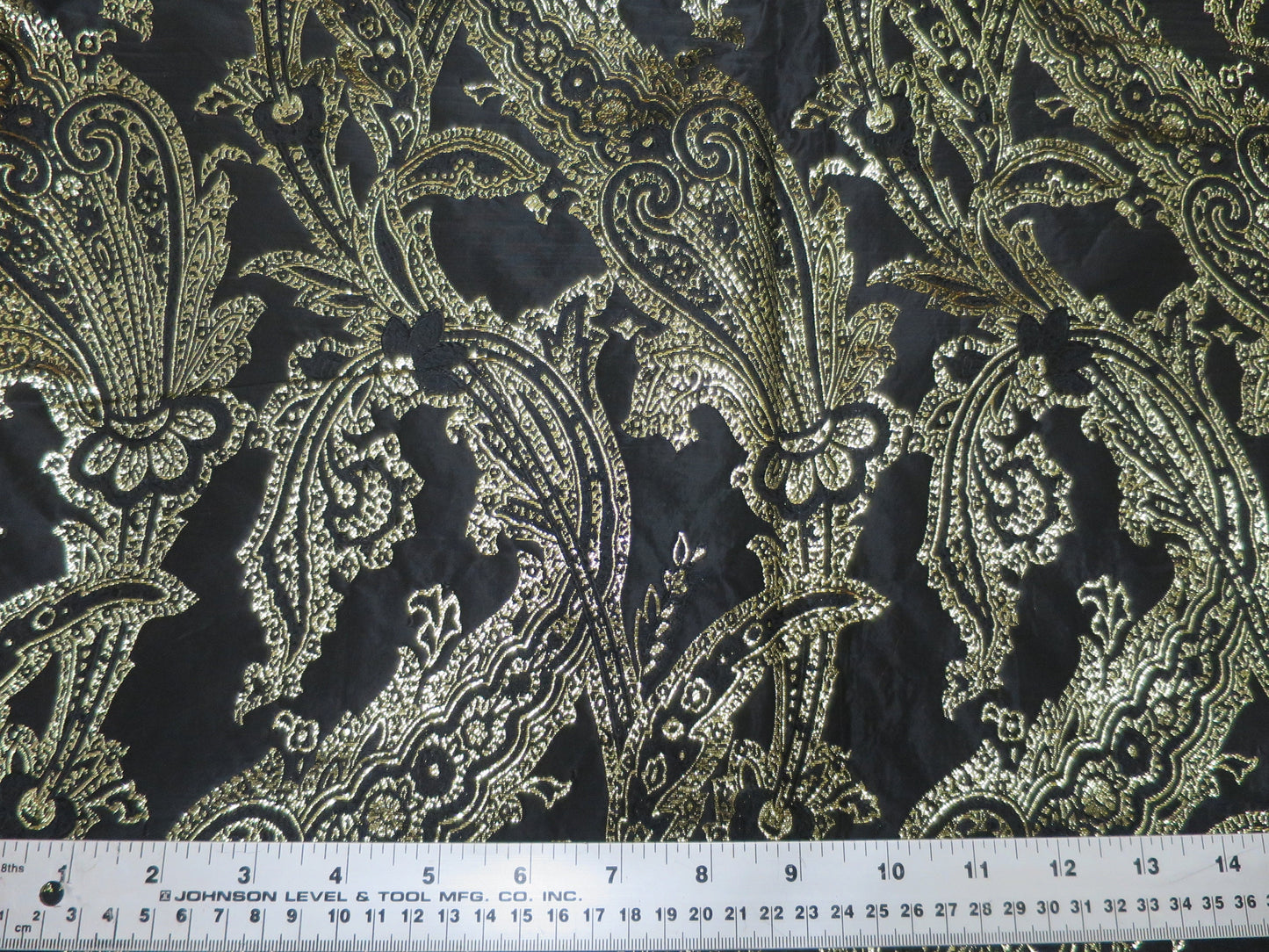 Paisley Jacquard Black & Gilt Brocade Fabric- By the Meter