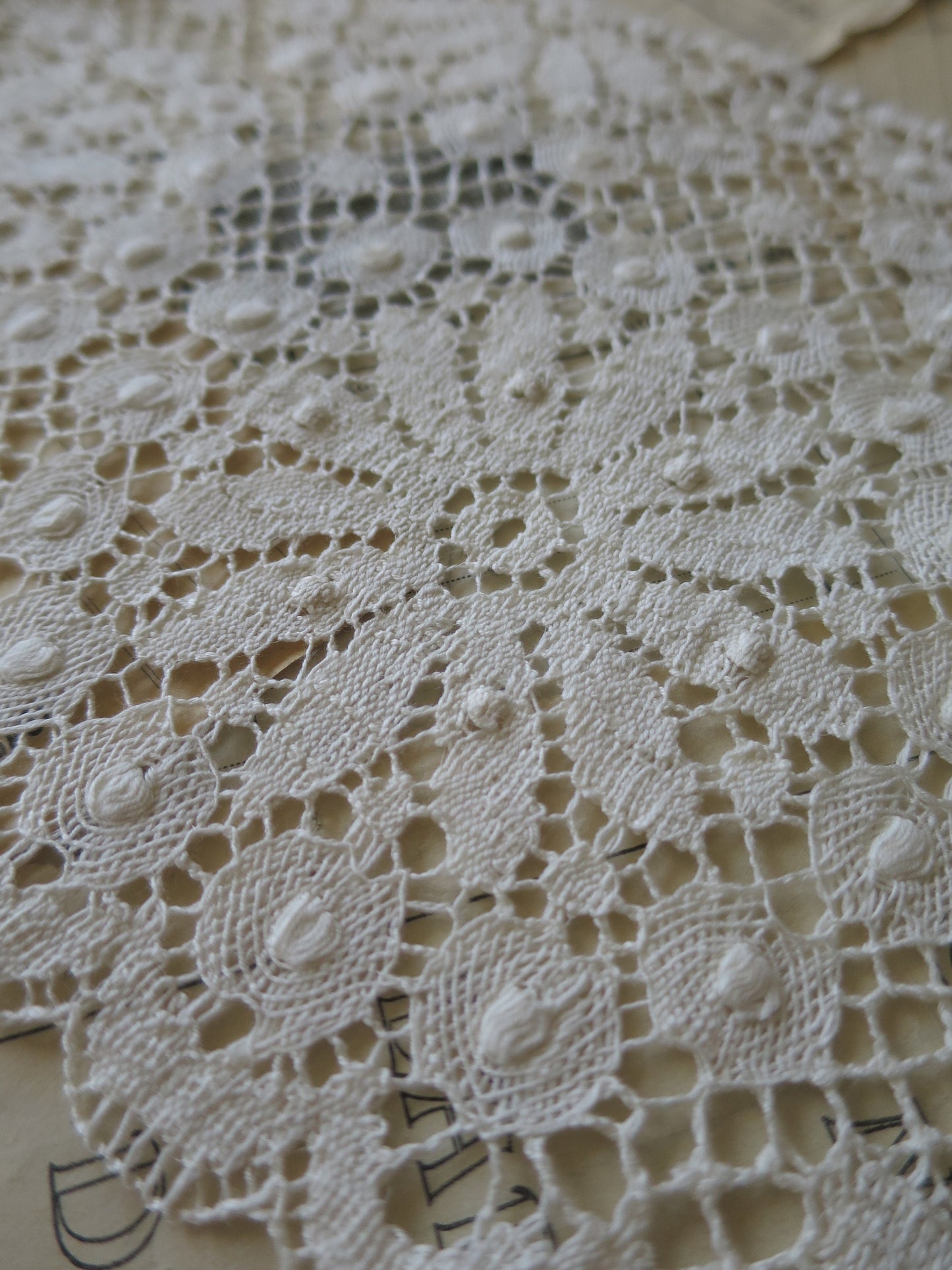 Ecru English Nottingham Cluny Lace-Torchon Floral Guipure- 17 cm