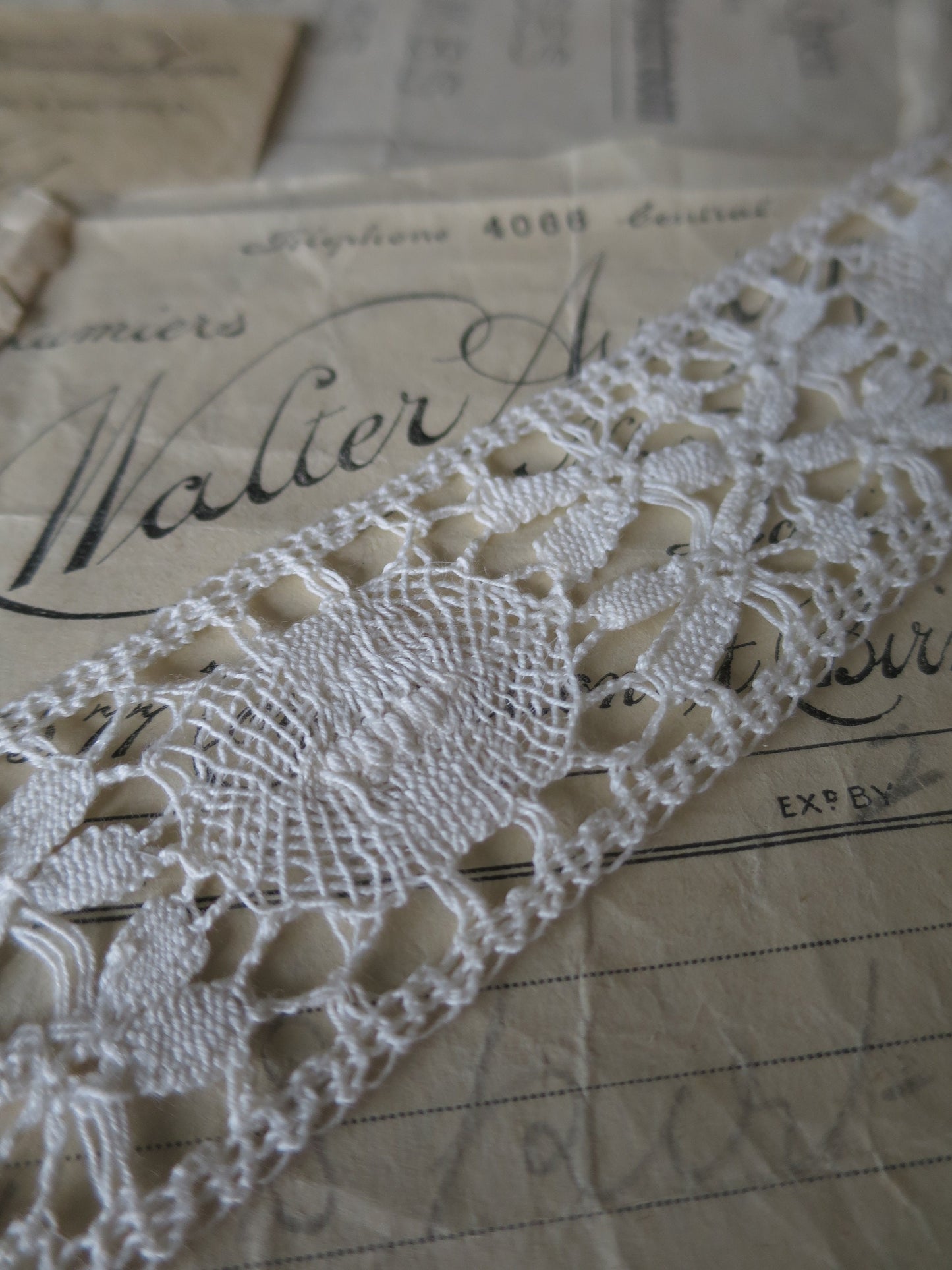 Ecru English Nottingham Cluny Lace- Torchon Ovals & Raised Spots- Insertion