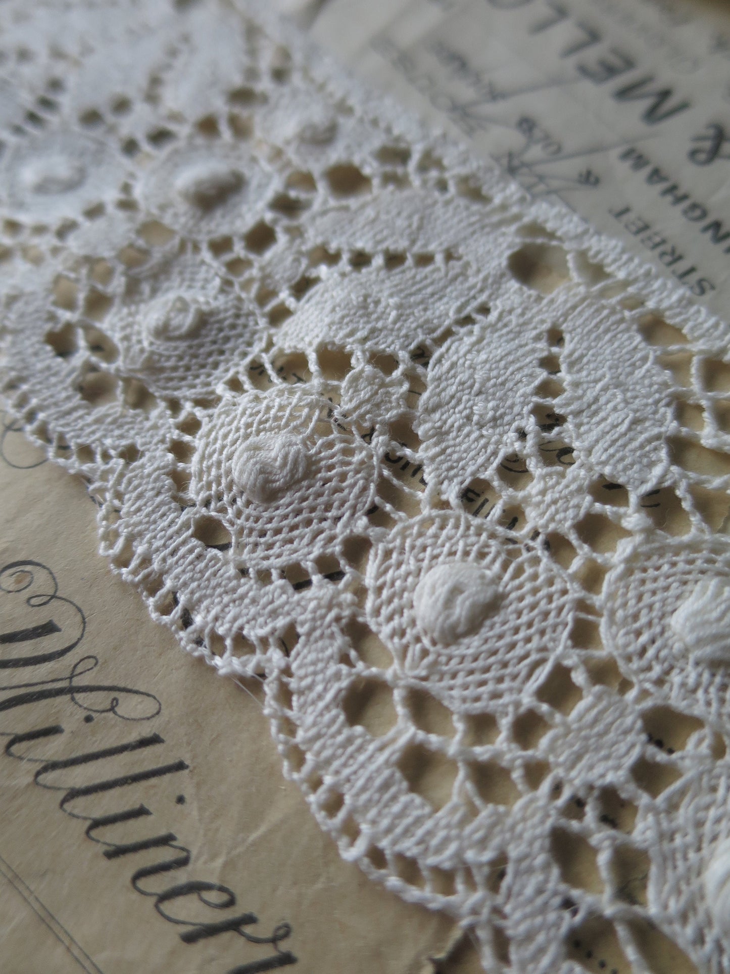 Ecru English Nottingham Cluny Lace- Petals & Raised Spots- 6 cm